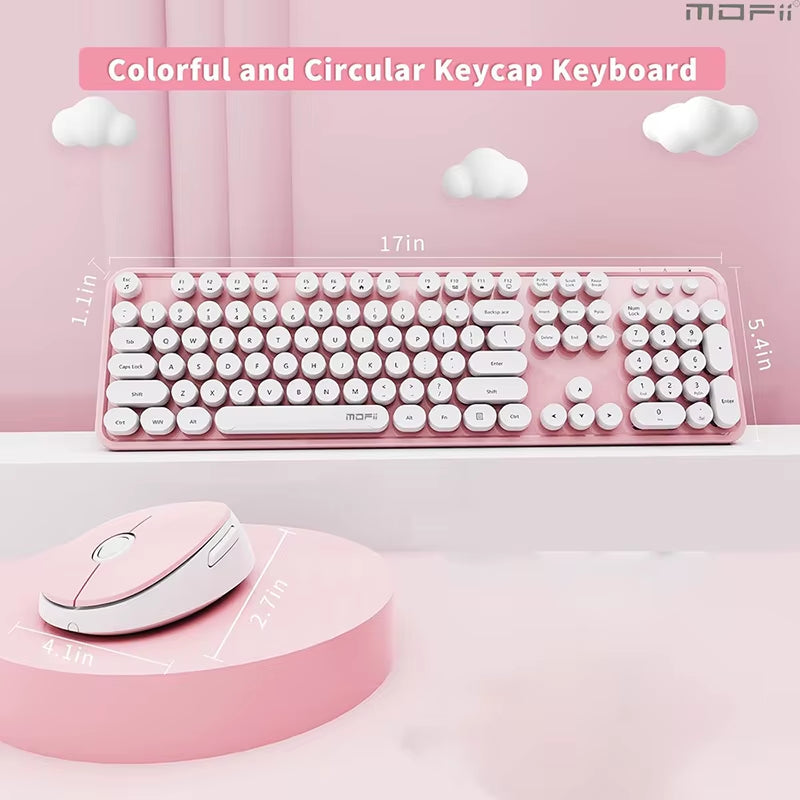 Ergonomic 104 Keys Full Size round Retro Keycaps Wireless Keyboard and Mouse Set 2.4G Wireless Keyboard Mouse Combo for Desktop