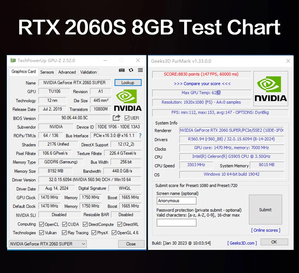 Rtx2060Super 8GB Placa De Video Gaming Graphics Card GDDR6 256Bit 8Pin PCI Express 3.0X16 Rtx2060S 8Gb Game
