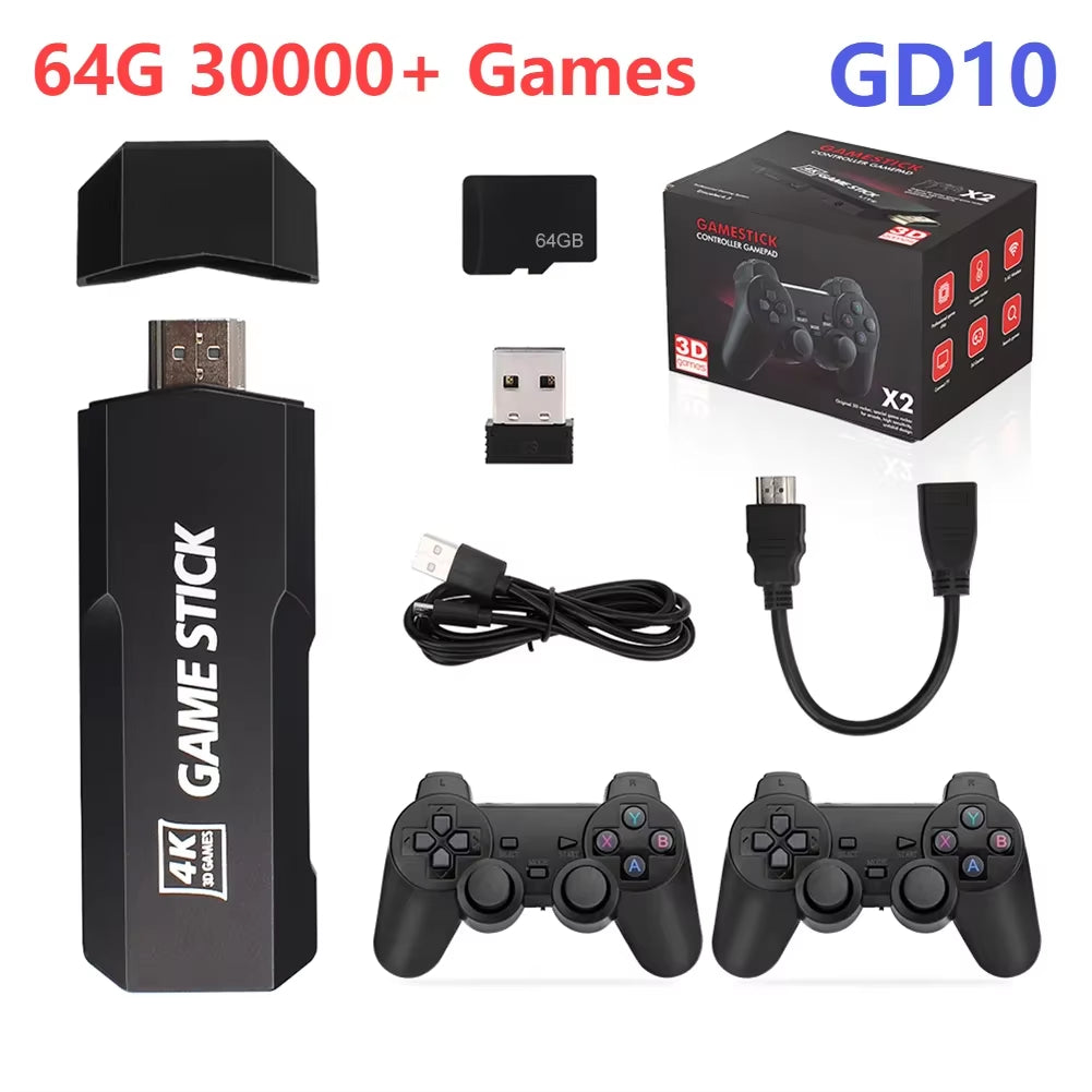 GD10 X2 plus Game Stick 4K HD Retro Video Game Console Wireless Controllers 64/128/256GB Built-In 58000 Games Support TF Card