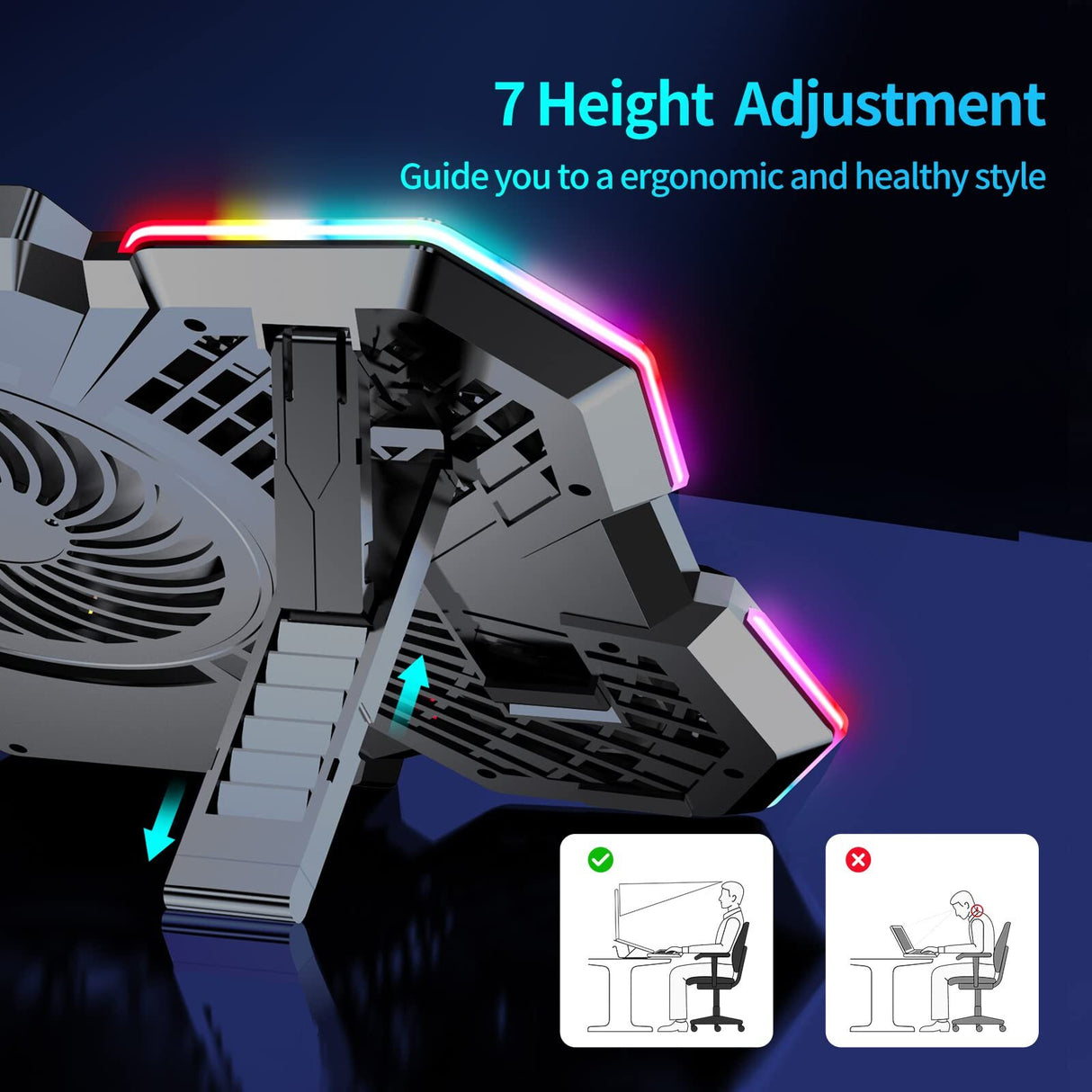 Laptop Cooling Pad, Gaming Laptop Cooler with 5 Quiet Fans and LED Lights (On...