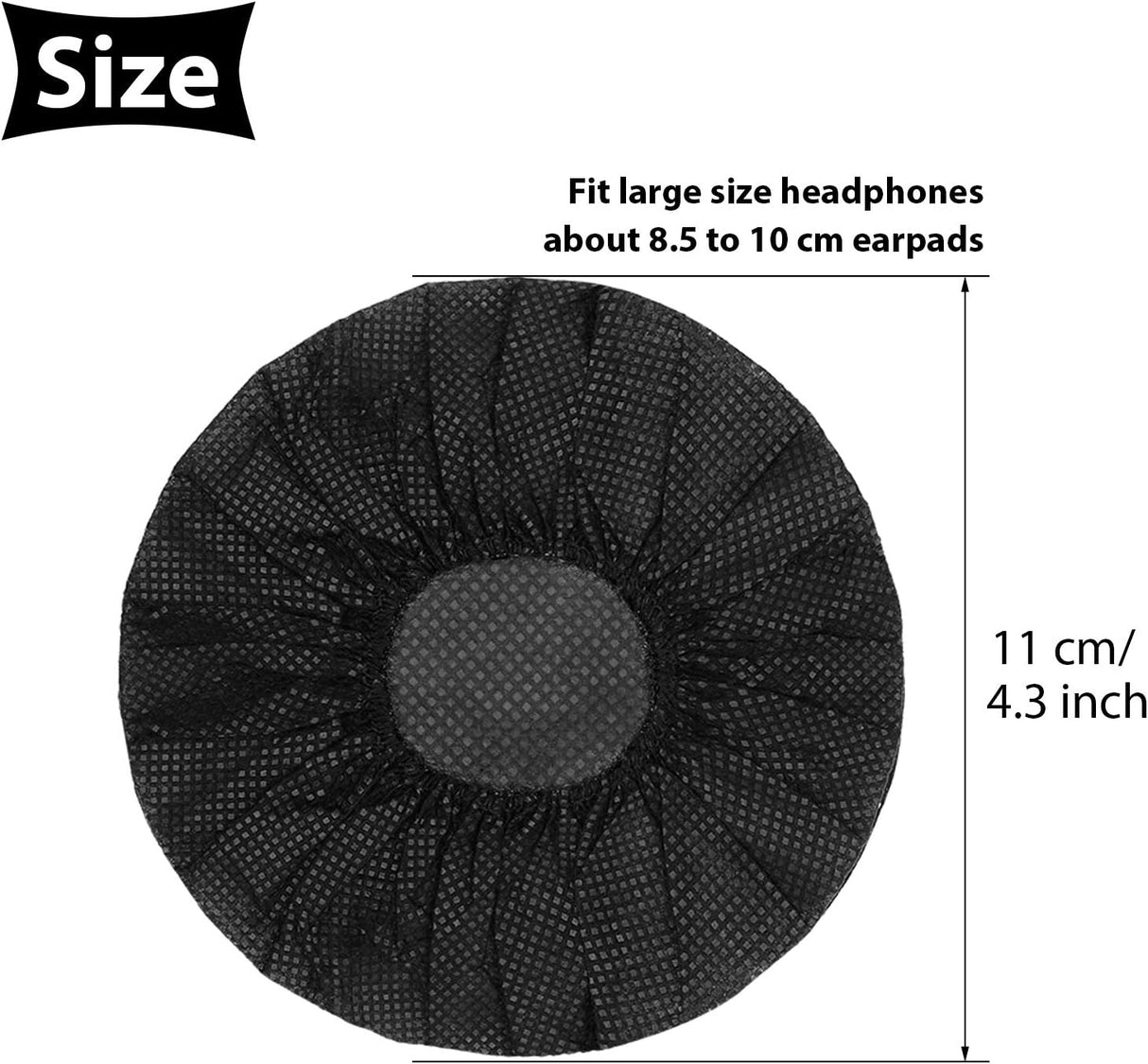 100 Pieces Headphone Ear Covers Disposable Earphone Sanitary Non-Woven Stretch Earpad Covers Fit for Most on Ear Headphones(11 Cm,Black)