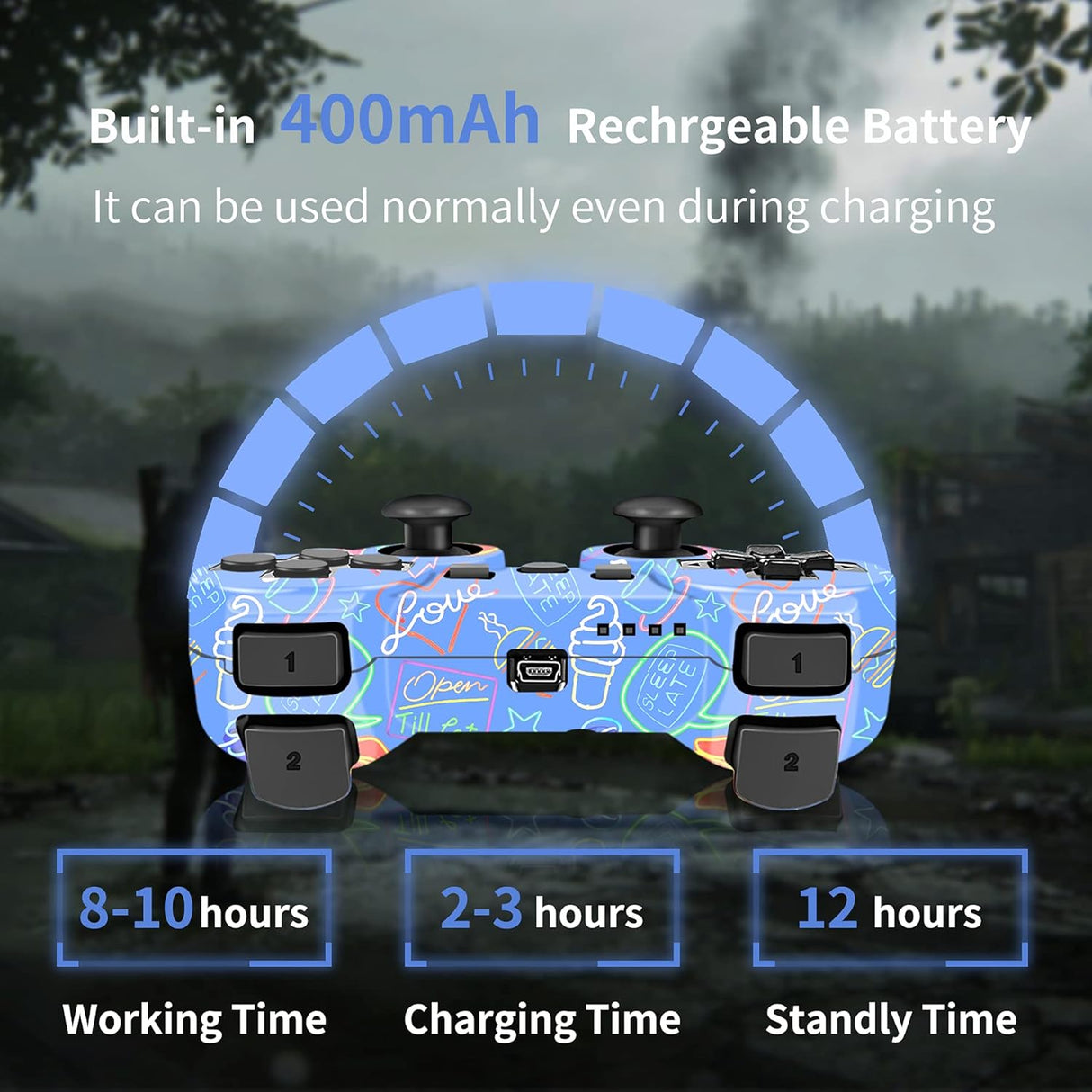 Controller, Wireless Controller, Game Controller Compatible for Play3 Remote with Charger and Thumb Gripss