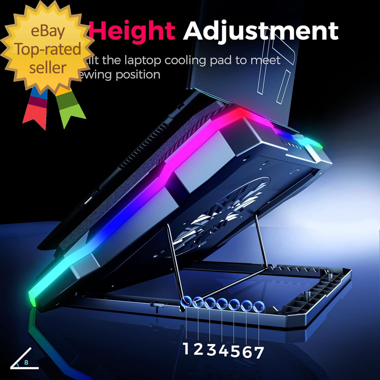 Gaming Laptop Cooling Pad with Powerful Cooler Fans RGB Lighting and Phone Holde