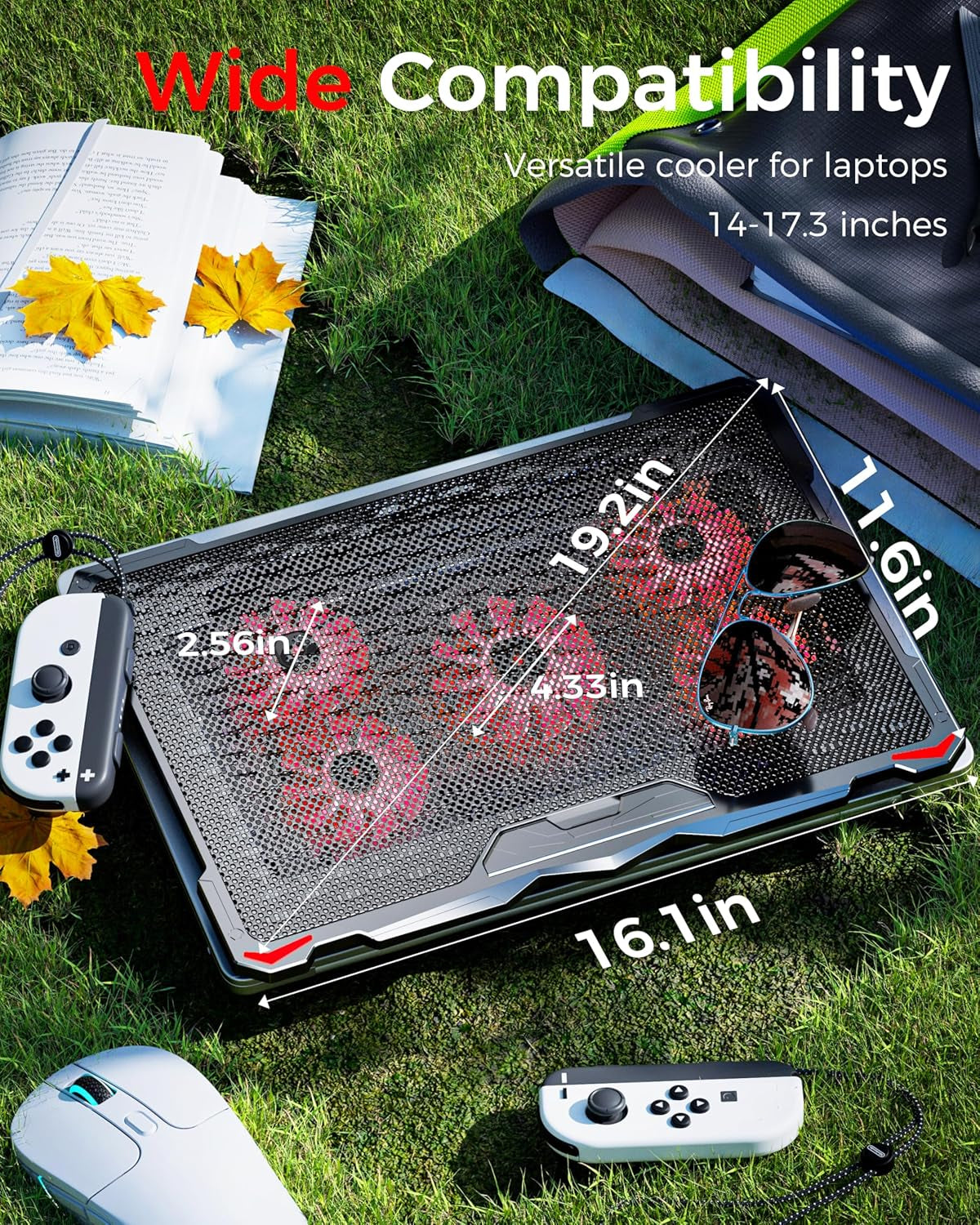 Laptop Cooling Pad for 17.3" Notebook, Red 5 Fans