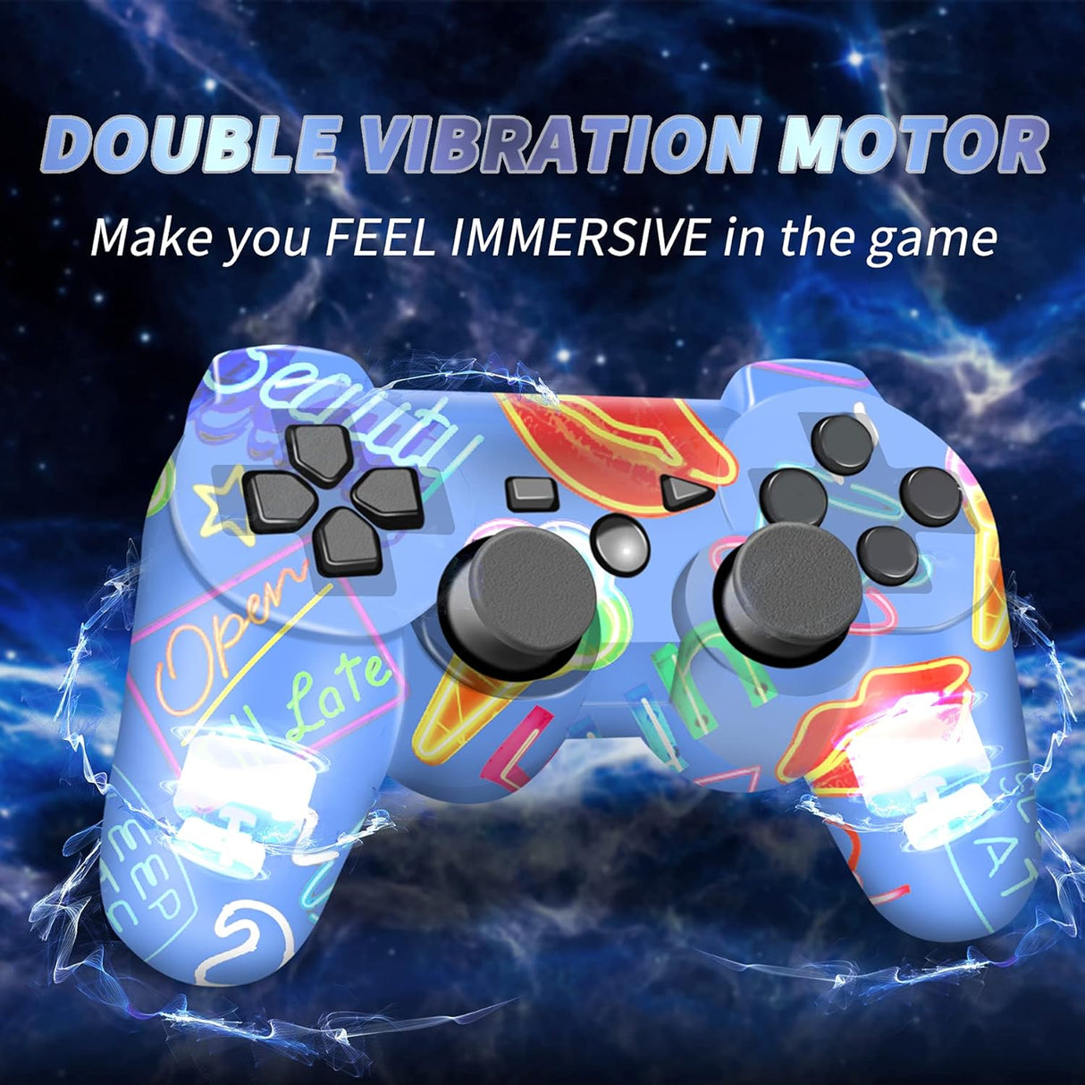 Controller, Wireless Controller, Game Controller Compatible for Play3 Remote with Charger and Thumb Gripss