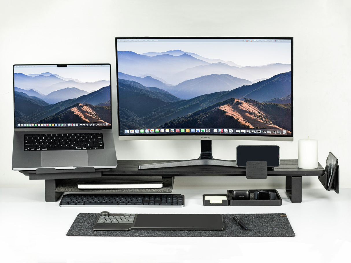 Laptop Stand Wood and Steel Macbook Pro Stand Wooden Laptop Riser Desk Shelf for Macbook