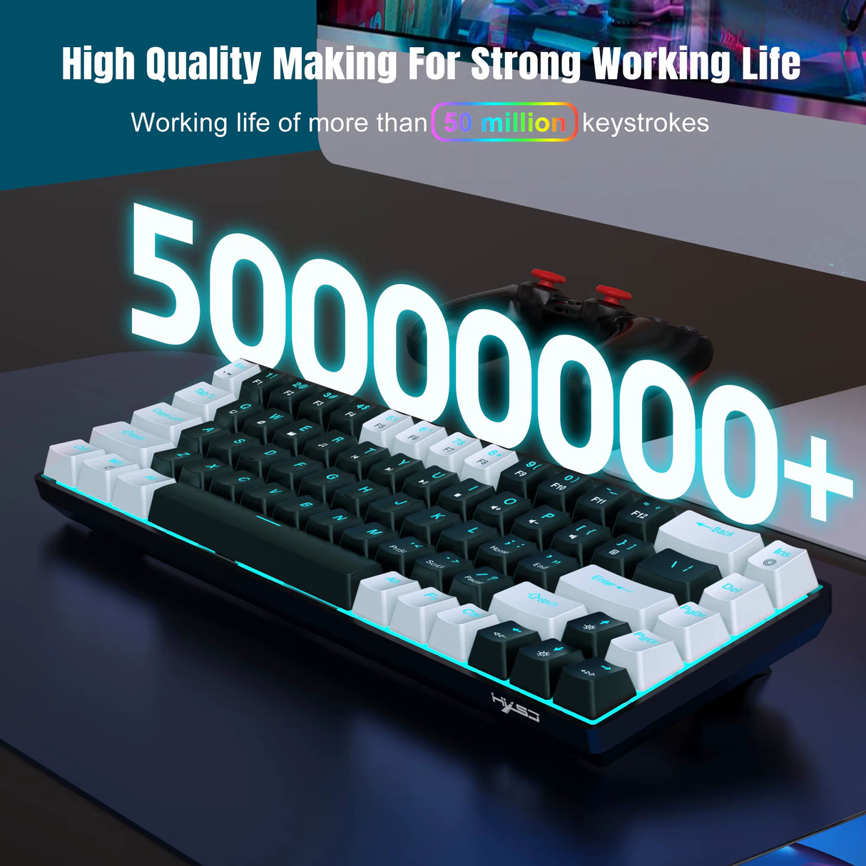 Hot Sale V800 68 Key Wired Keyboard Hot Swappable Switch Ergonomic Ice Blue Backlight Durability Gaming Mechanical Keyboard