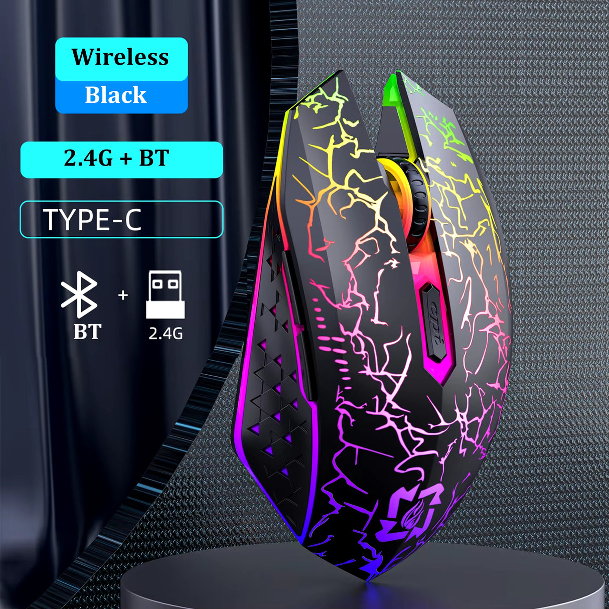 RGB Bluetooth 5.2 Mouse 2.4G Wireless Mouse 6 Buttons Dual-Mode Gaming Mouse Rechargeable Silent Mouse for Macbook Tablet Laptop