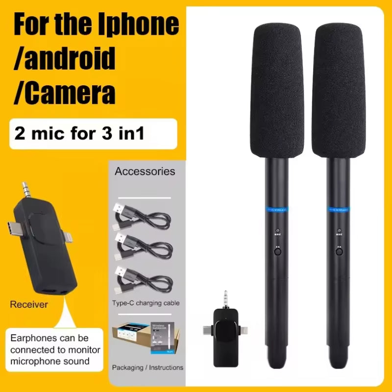 3 in 1 Wireless Interview Microphone Handheld Microphone for Smartphone and Camera Microfono Microfone