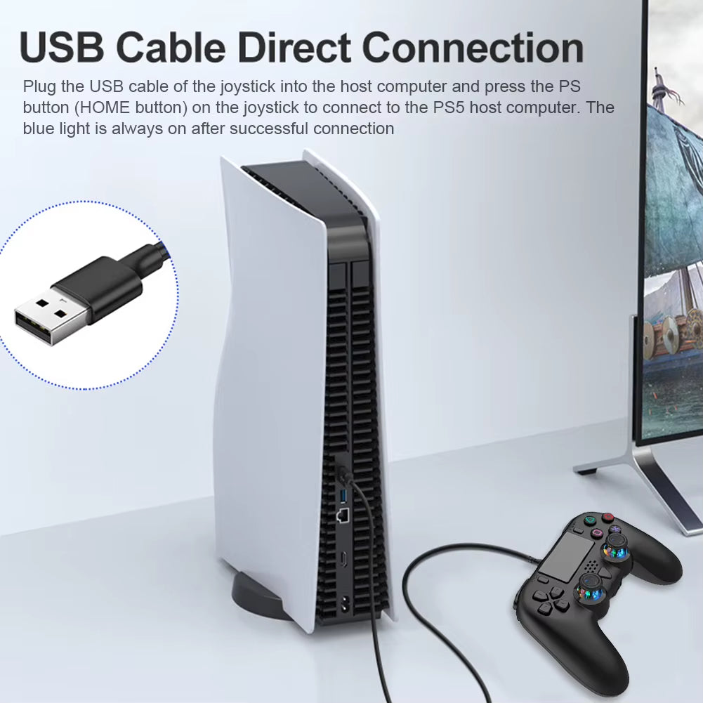 Wired Controller Gamepad for PS5/PS5 Slim/Pc with Turbo/Dual Vibration/6-Axis Gyroscope USB Game Controller Macro Programming