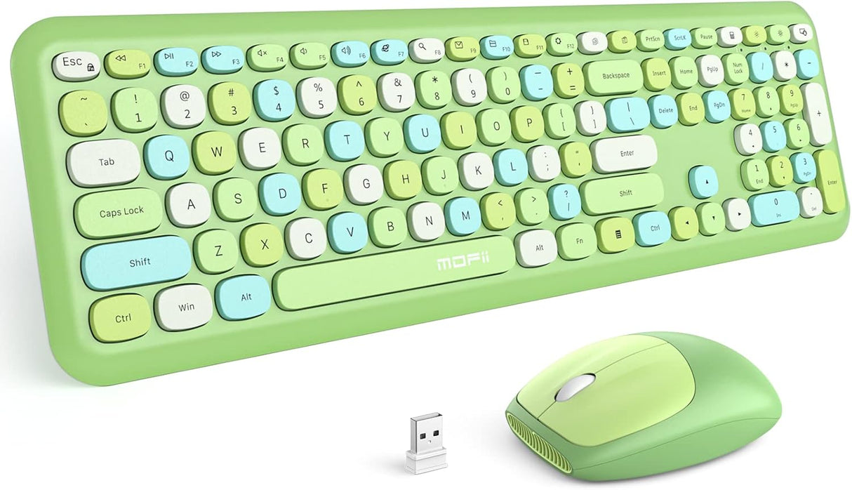Wireless Keyboard and Mouse Combo Silent, Slim Compact 2.4G USB Full Size Wireless Mouse and Keyboard Combo, Cute 110 Keys for PC, Notebook, Macbook, Tablet, Laptop, Windows System