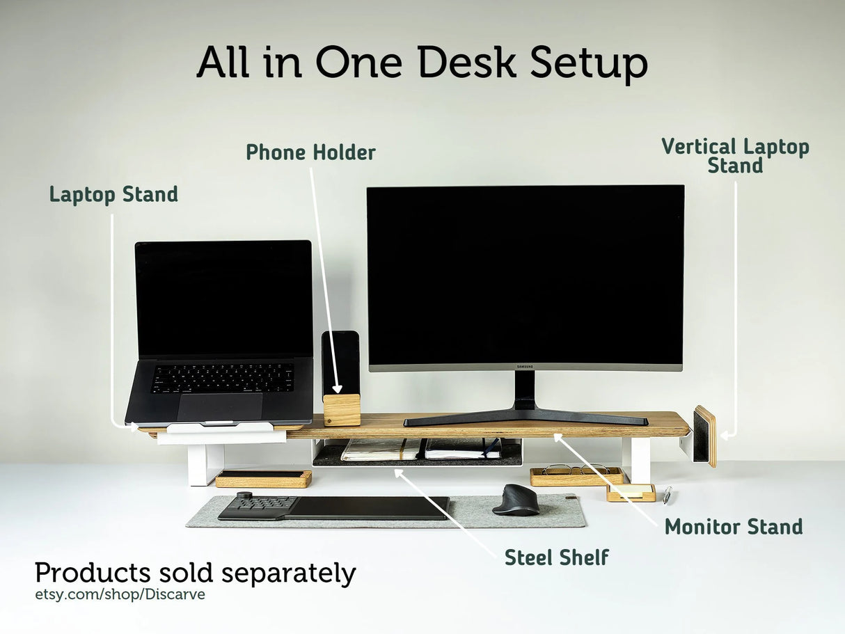 Laptop Stand Wood and Steel Macbook Pro Stand Wooden Laptop Riser Desk Shelf for Macbook
