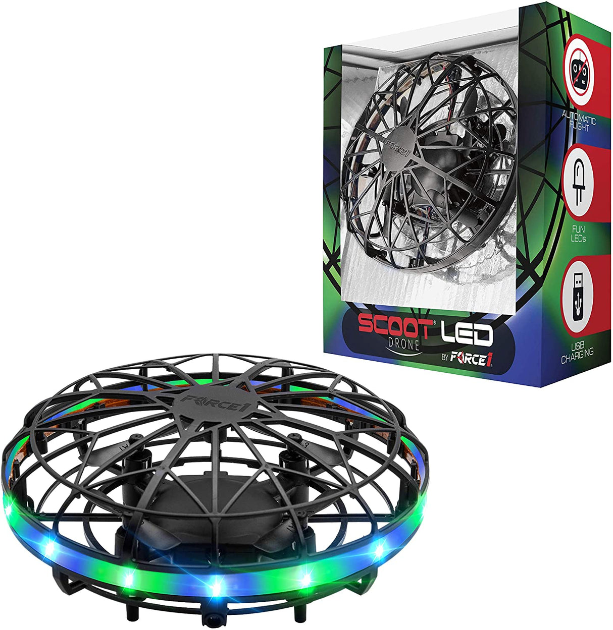 Scoot LED Hand Operated Drone for Kids or Adults - Hands Free Motion Sensor Mini Drones, Easy Indoor Flying Orb Ball Small UFO Toy for Boys and Girls (Green/Blue)