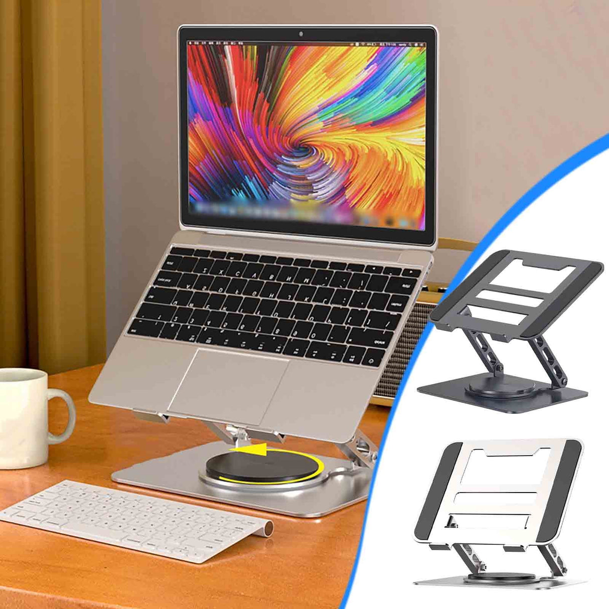 Clearance! Laptop Stand for Desk with 360° Rotating Base, Multi-Angle Adjustable Laptop Stands, Foldable Laptop Riser Compatible with 10 to 15.6 Inches PC Computer, White