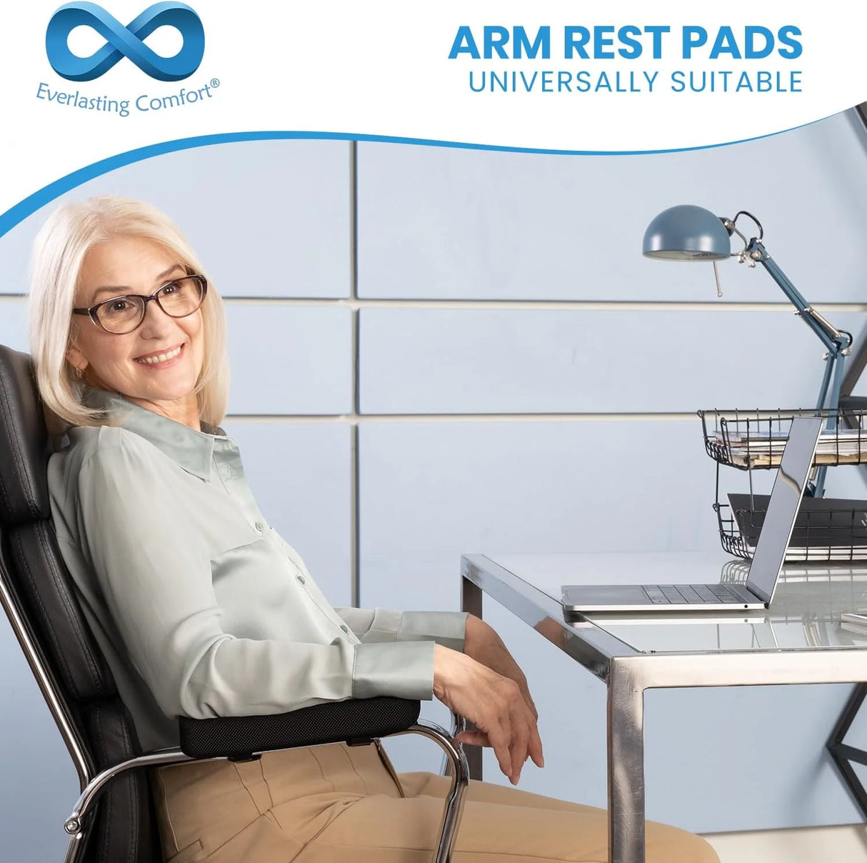 Armrest Chair Arm Covers Ergonomic Memory Foam Arm Rest Pads, Black, 2 Pack