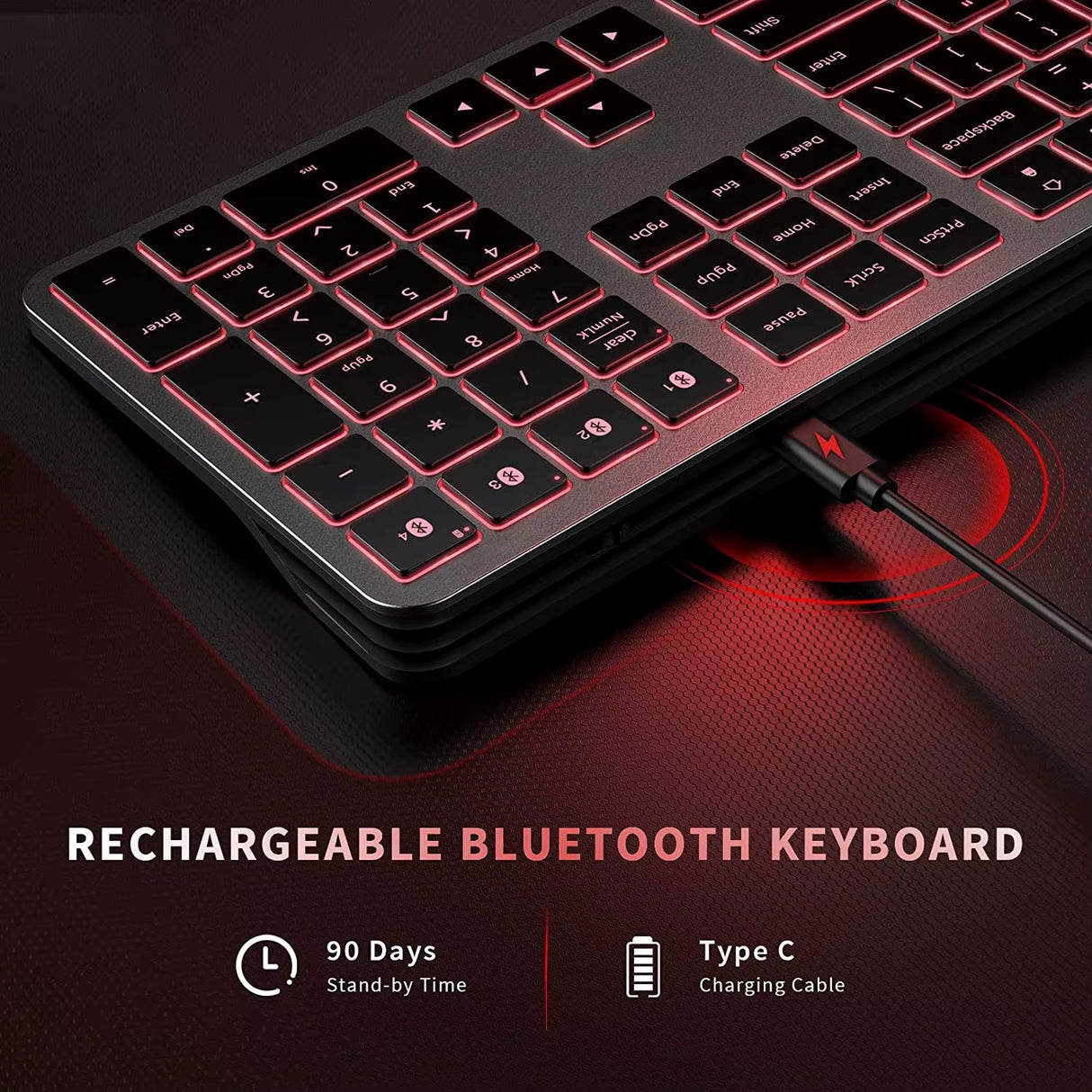 Backlit Bluetooth Keyboard for Win & Mac, Multi-Device Slim Rechargeable Wireless Keyboard for Laptop Computer