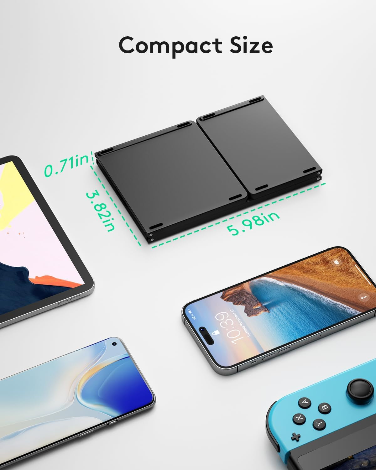 Foldable Bluetooth Keyboard with Touchpad - Portable Wireless Keyboard with Holder, Rechargeable Full Size Ultra Slim Pocket Folding Keyboards for Android Windows Ios Tablet & Laptop - Black