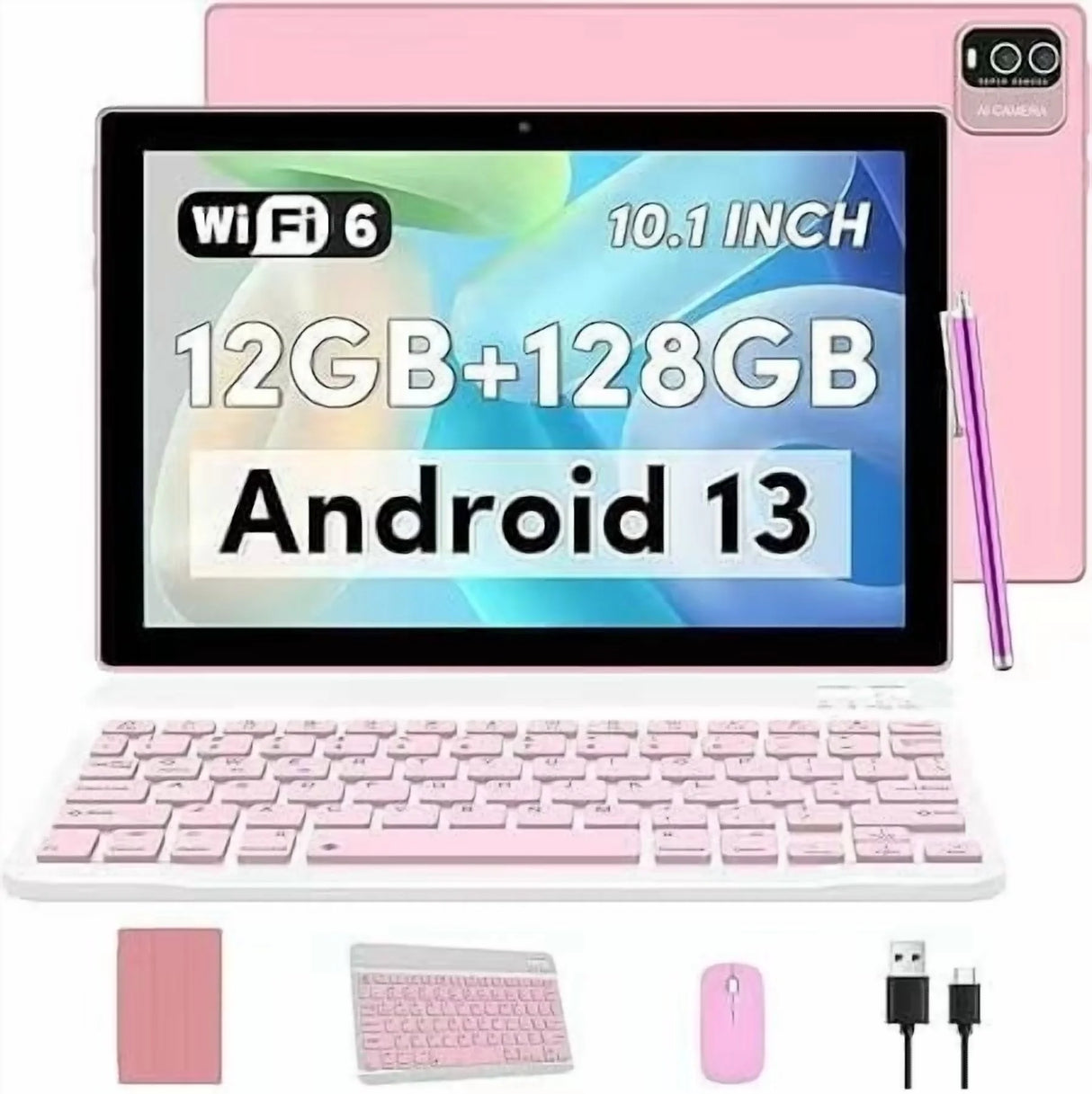 Android 13 Tablet with Keyboard, 10 Inch 2 in 1 Tablets, 12GB RAM+128GB ROM 2.0Ghz CPU Tableta, 2.4G/5G Wifi6 BT 5.0 Tablet PC, 1280*800 HD Tablet with Case Mouse Stylus Film, 6000Mah Battery Tablet