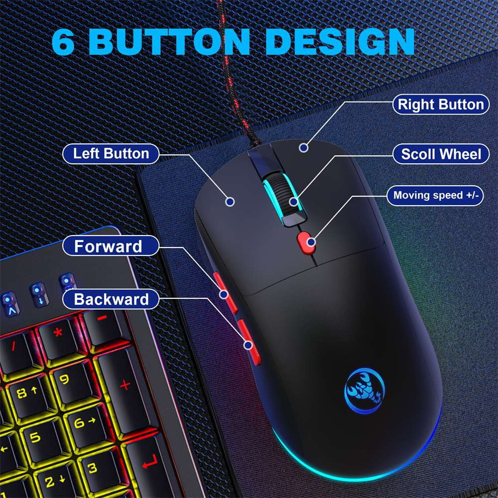 USB Wired Gaming Mouse,Usb Computer Mouse with 4 Adjustable DPI, RGB Backlit LED, Side Buttons, Ergonomic Design Mice for PC, Laptop, Windows, Mac, Vista, Linux, Gamer,Black