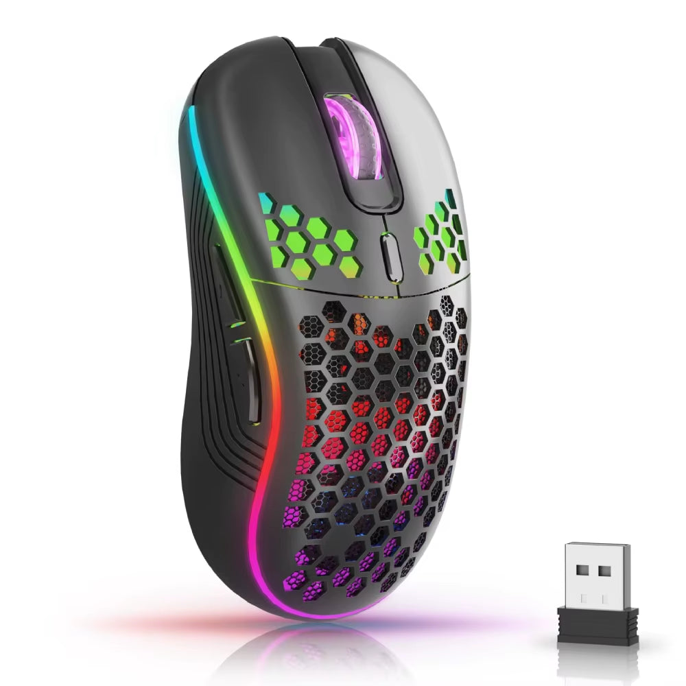 2.4G USB and Type-C Wireless Gaming Mouse RGB Backlight Rechargeable Adjustable DPI Ergonomic Mice for PC Laptop Mac Android