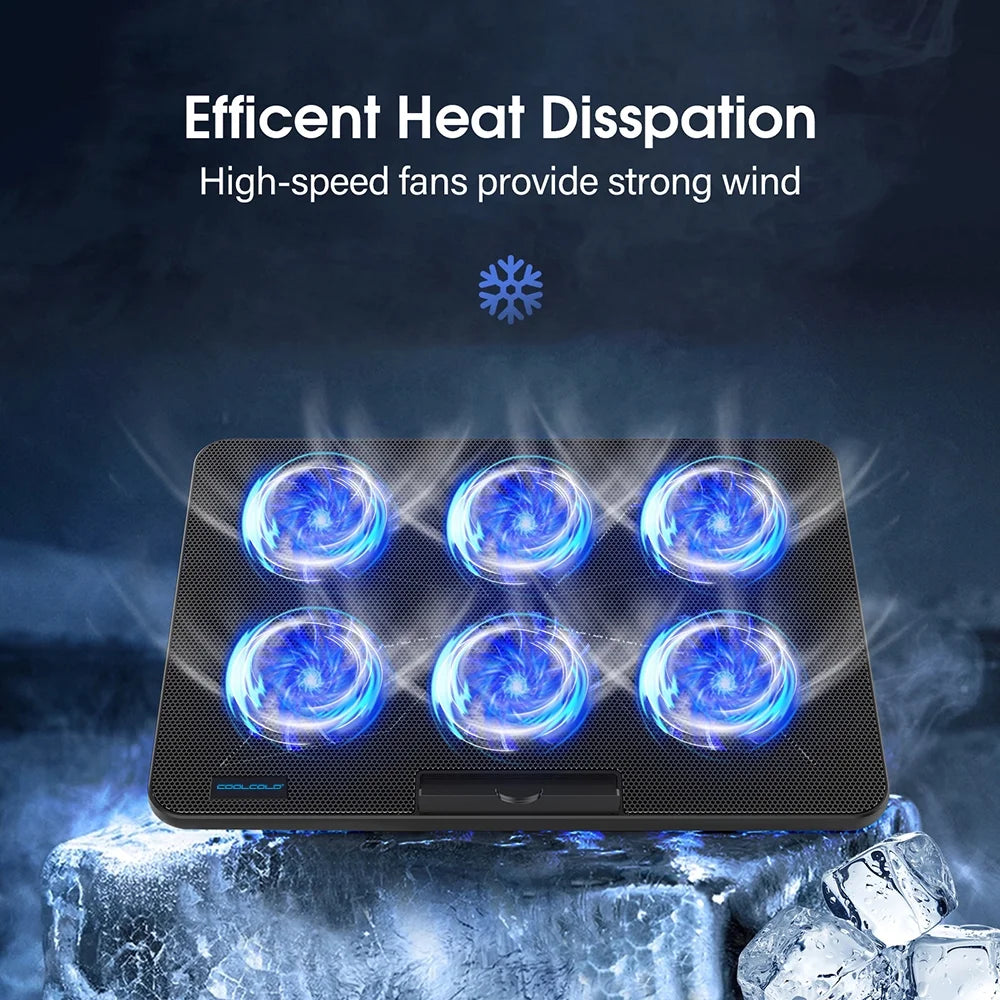 15.6-17.3Inch Laptop Cooling Pad with 6 Quiet Fans,7 Height & Wind Speed Adjustable, 2 USB Port Laptop Cooer with Mobile Phone Holde