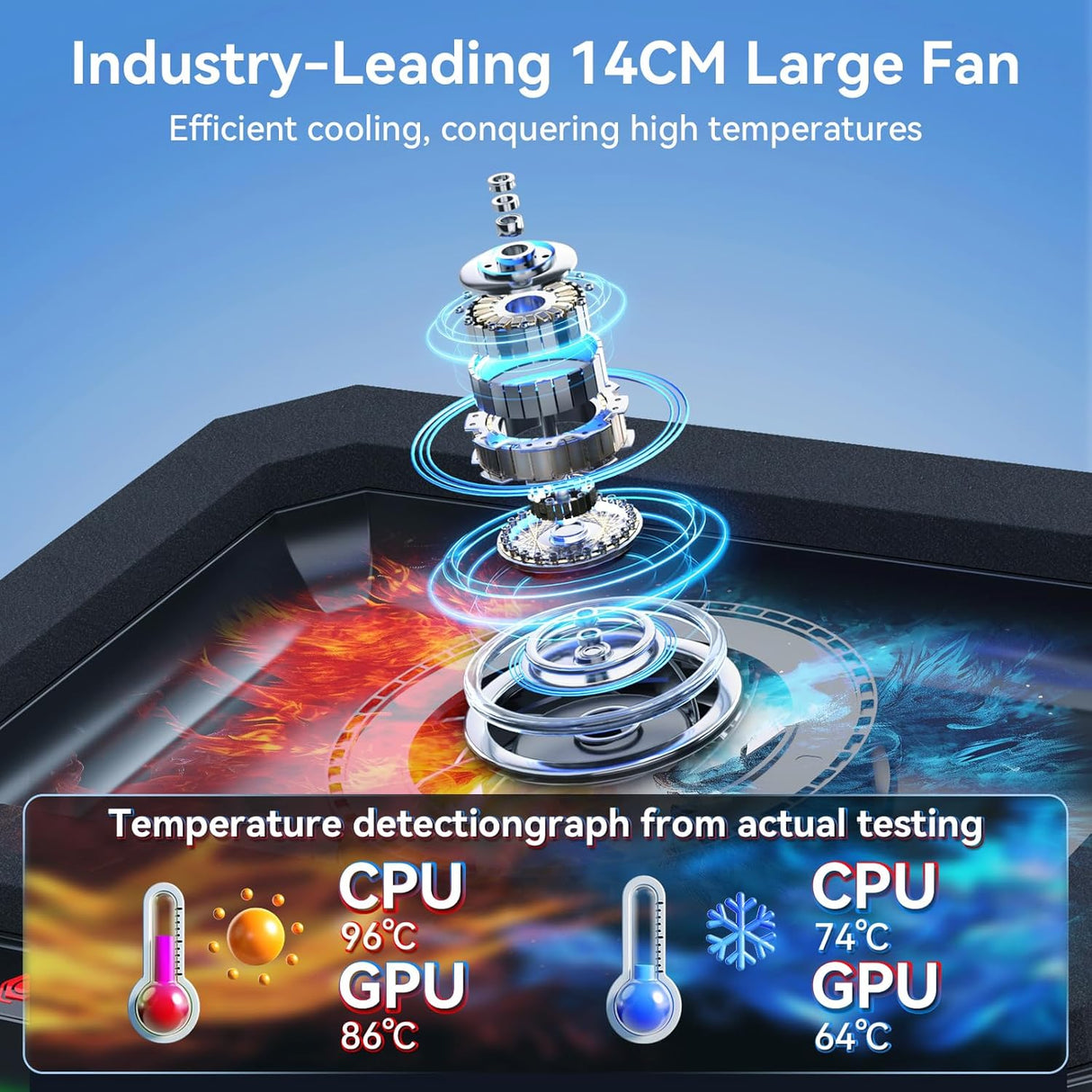Gaming Laptop Cooling Pad with Powerful Turbofan, Laptop Fan Cooling Pad for Laptop 15-21 Inches, RGB Laptop Cooler Stand with 8 Height Adjustable, Infinitely Variable Speed, LCD Screen