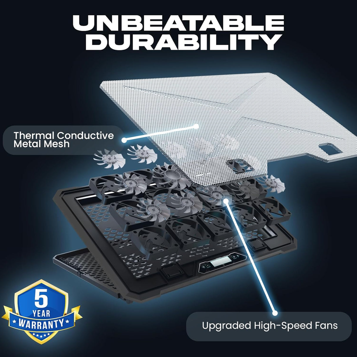 KLIM V15 Gaming Laptop Cooling Pad with 15 Fans + RGB Laptop Cooler + Adjustable