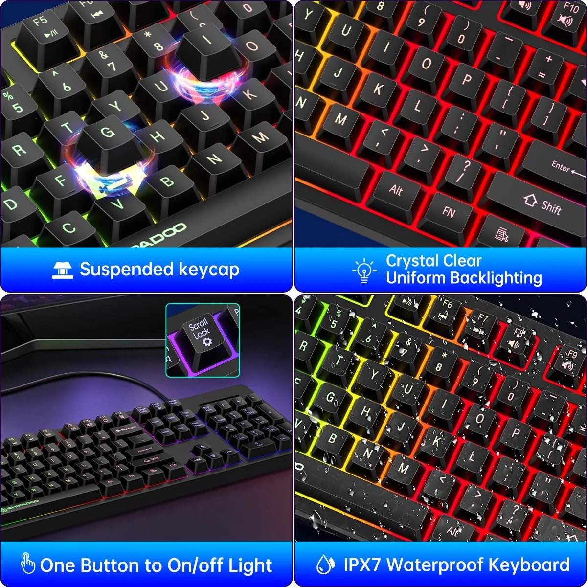 Wired Gaming Keyboard and Mouse Combo, RGB Backlit, Ergonomic Computer Keyboard W/Mouse & Mouse Pad, 104 Keys Quiet Silent Mechanical Keyboard for Working or Primer Gaming, Office, Black