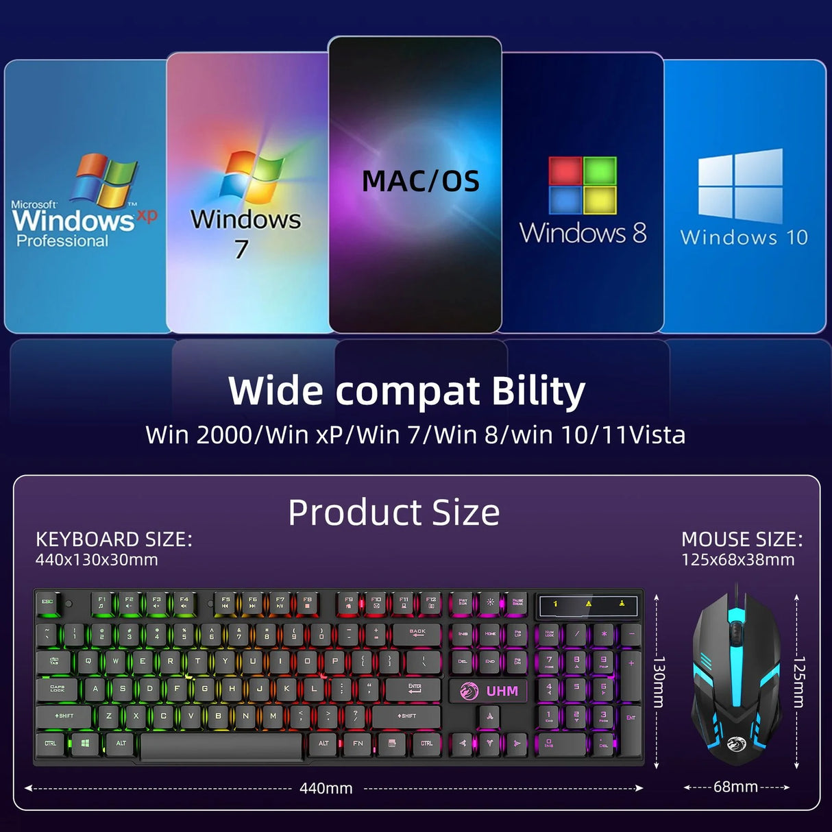 Wired Gaming Keyboard & Mouse Combo, RGB Backlit Mechanical Feel Gaming Keyboard