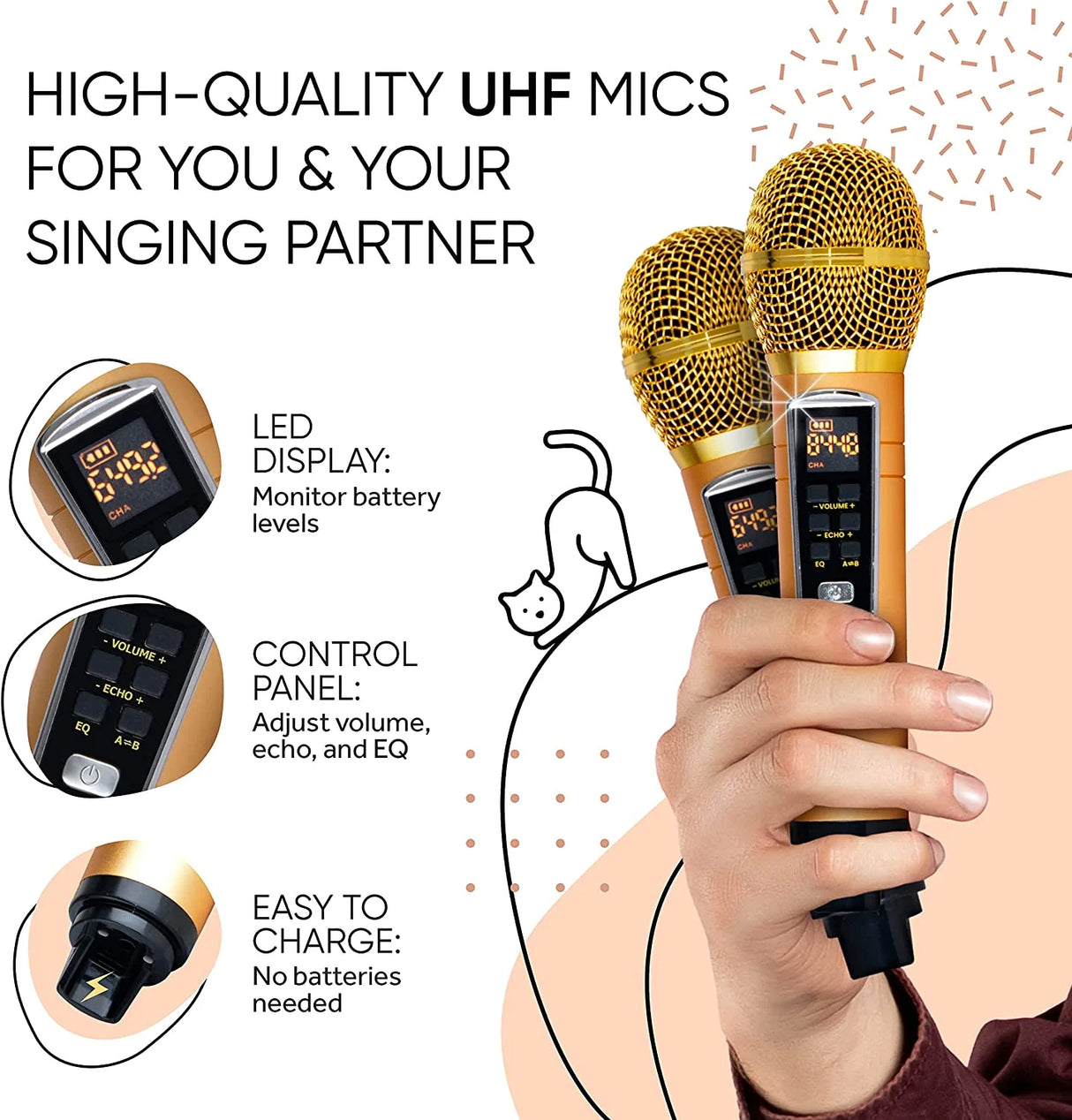 Portable Kitty Cat Karaoke Machine for Kids, Children, & Toddlers W/Bluetooth Speakers, 2 Wireless Microphones, PA System & Karaoke Song Mode! Best Birthday Gift for Boys & Girls - Spinto G3