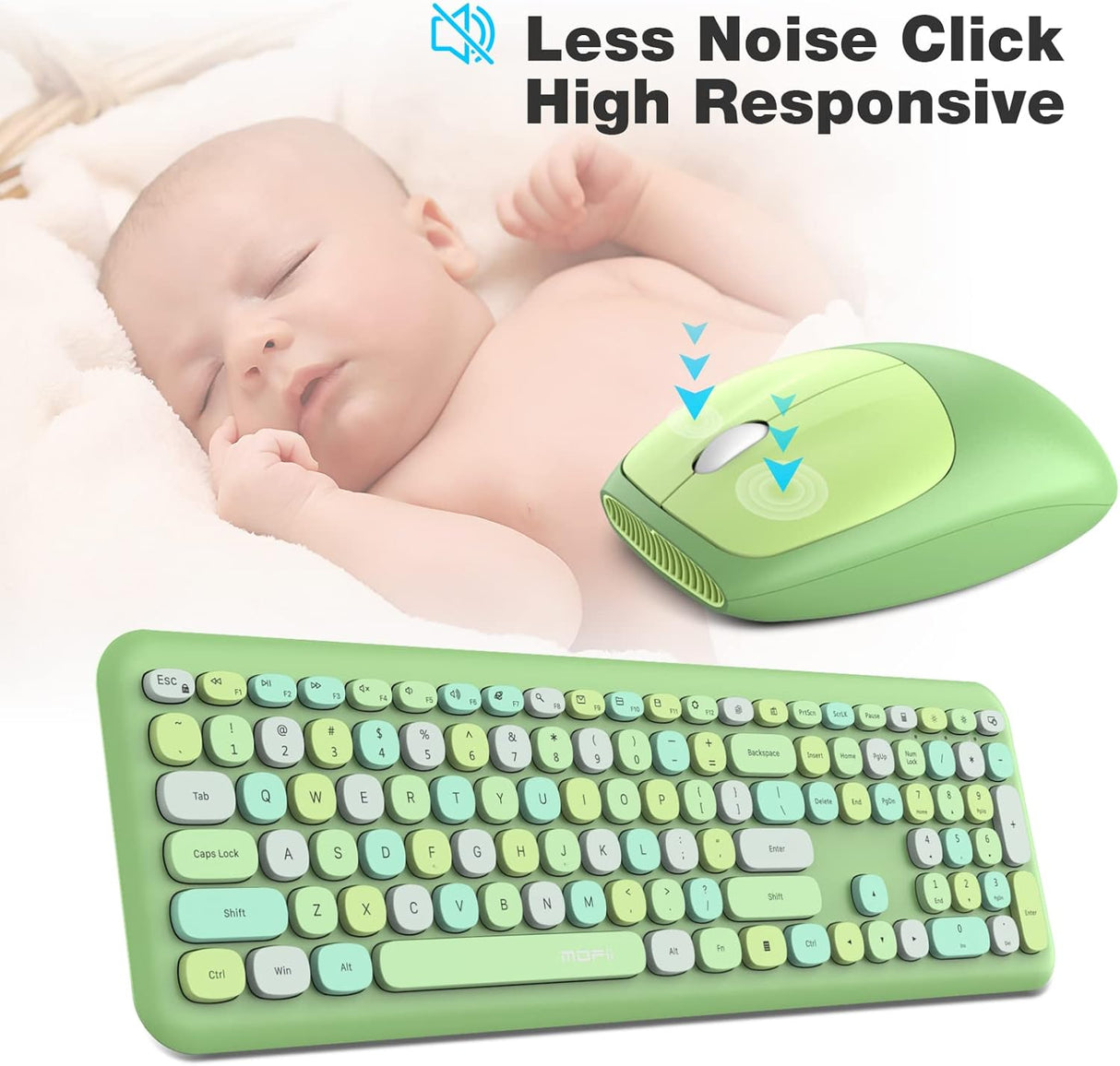 Wireless Keyboard and Mouse Combo Silent, Slim Compact 2.4G USB Full Size Wireless Mouse and Keyboard Combo, Cute 110 Keys for PC, Notebook, Macbook, Tablet, Laptop, Windows System