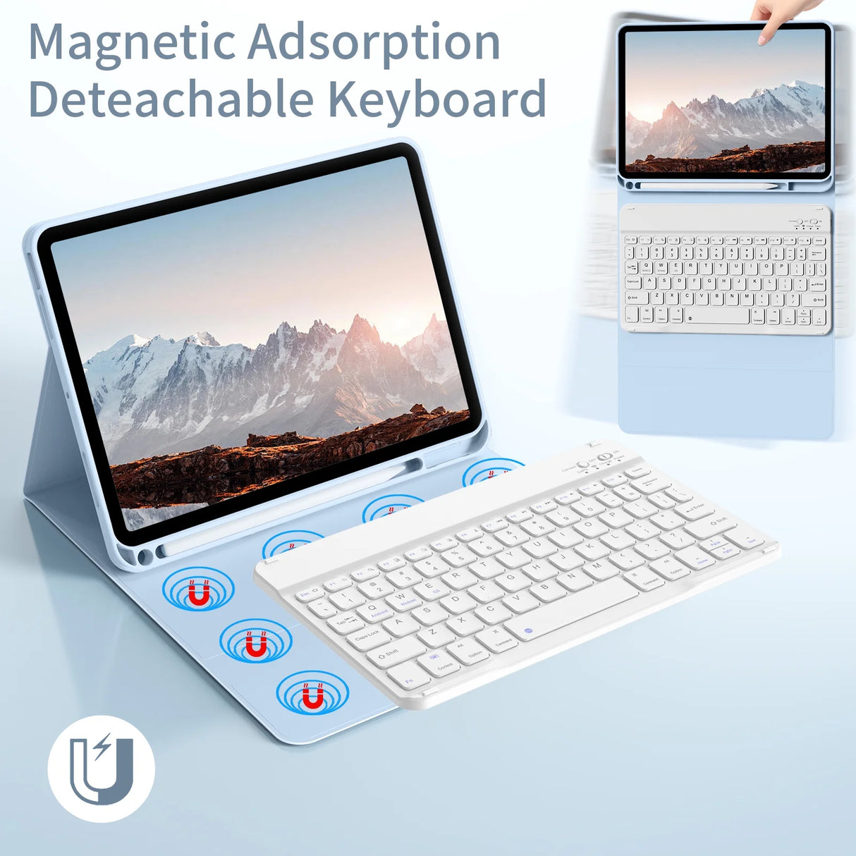 Ipad (A16) 11Th Generation 11 Inch 2025 Keyboard Case,Case for Ipad 10Th Generation 10.9 Inch 2022 Bluetooth Detachable -With Pencil Holder - Flip Stand Case - Keyboard Case, Light Blue