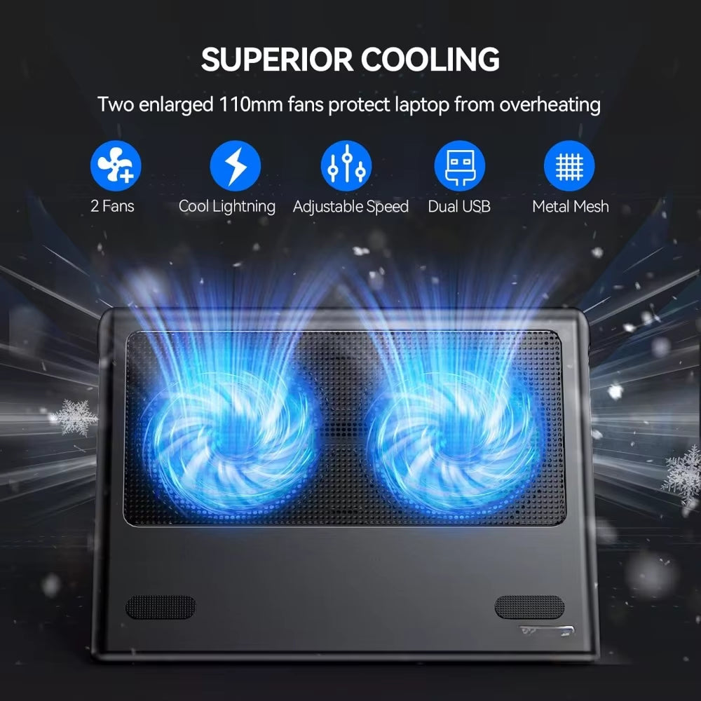 12 "-15.6" Laptop Cooler, Gaming Laptop Cooling Rack, Adjustable Wind Speed, 2 Usb-Powered Laptop Fan Cooling Pads