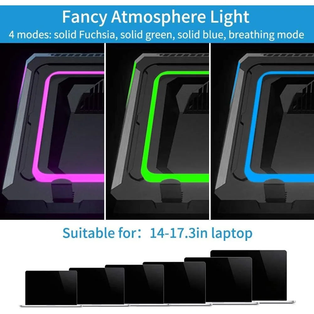 Gaming Laptop Cooling Pad, 4500RPM Laptop Cooling Pad with Turbofan, USB Port, Color Lights