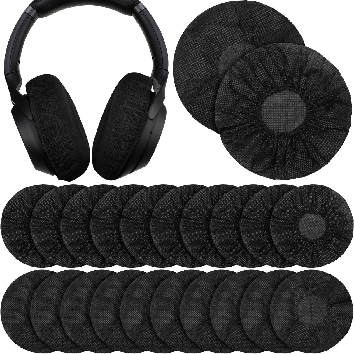 100 Pieces Headphone Ear Covers Disposable Earphone Sanitary Non-Woven Stretch Earpad Covers Fit for Most on Ear Headphones(11 Cm,Black)