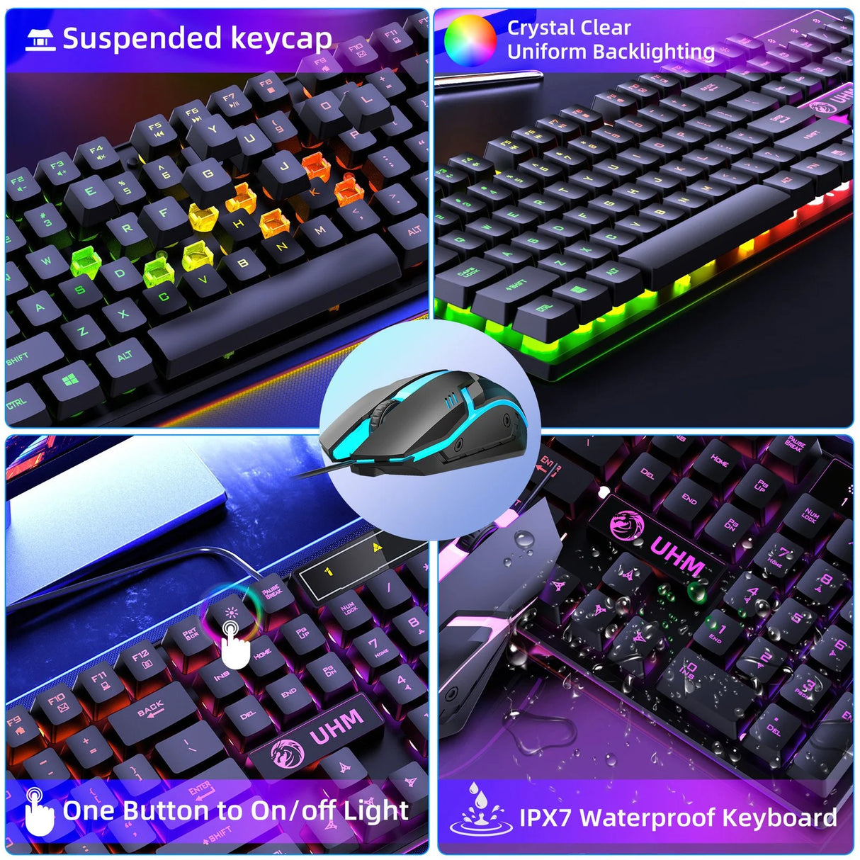 Wired Gaming Keyboard & Mouse Combo, RGB Backlit Mechanical Feel Gaming Keyboard