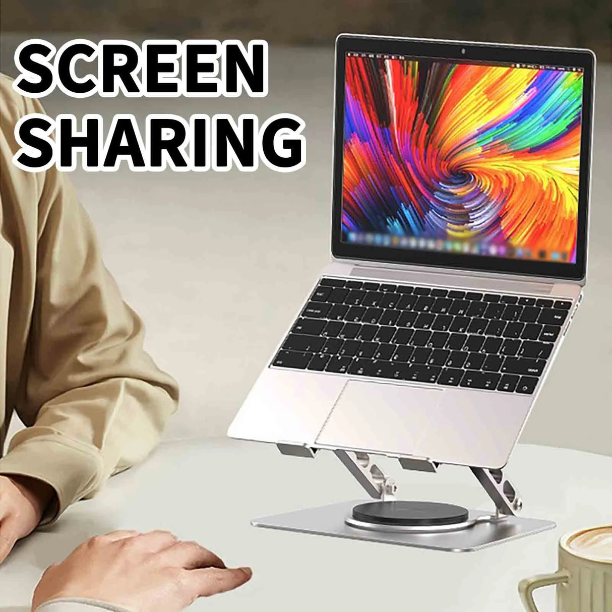 Clearance! Laptop Stand for Desk with 360° Rotating Base, Multi-Angle Adjustable Laptop Stands, Foldable Laptop Riser Compatible with 10 to 15.6 Inches PC Computer, White