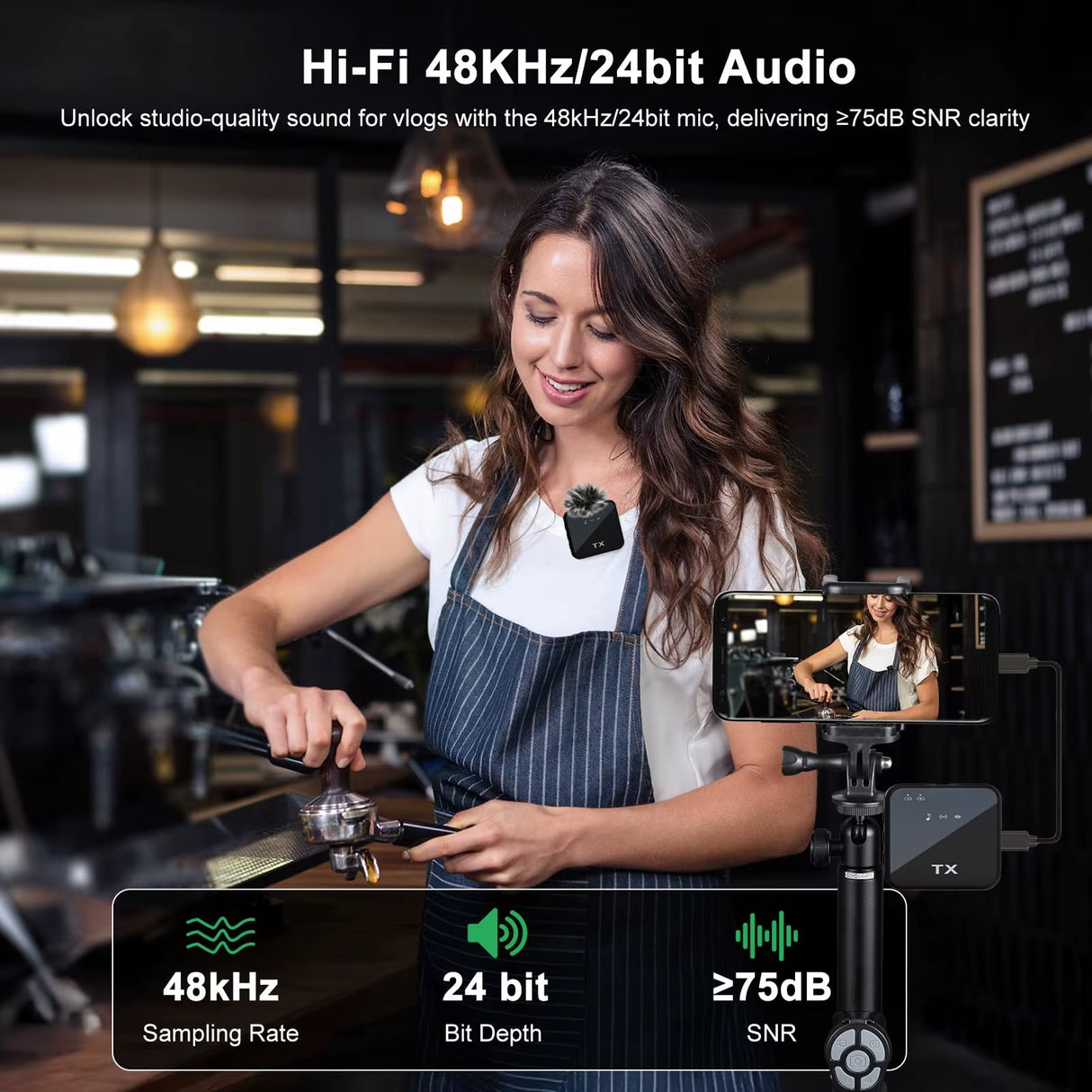 3 In1Microphone for Ios/Android Wireless Lavalier Microphone, Video Recording Noise Reduction, Live Streaming Clip-On Microphone