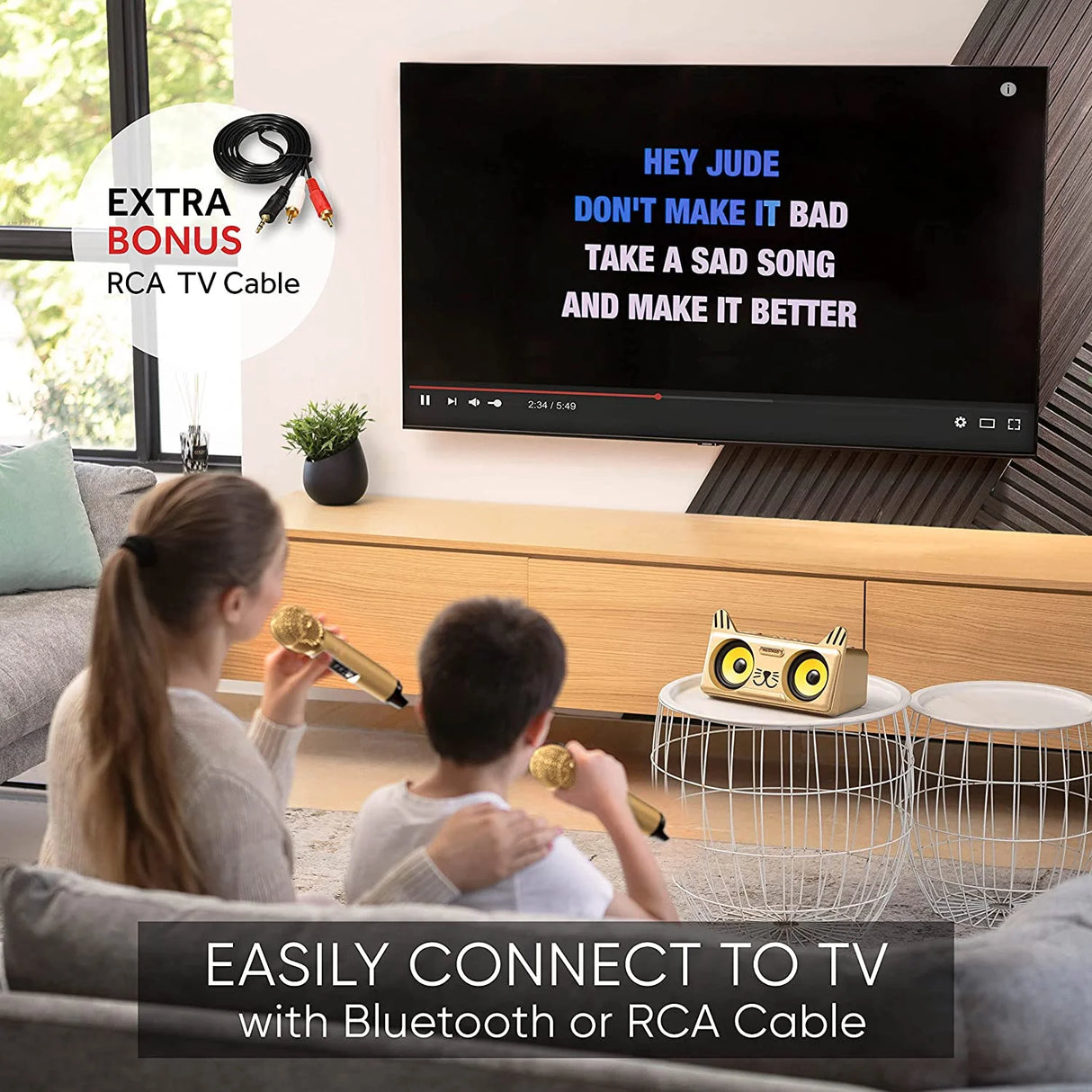 Portable Kitty Cat Karaoke Machine for Kids, Children, & Toddlers W/Bluetooth Speakers, 2 Wireless Microphones, PA System & Karaoke Song Mode! Best Birthday Gift for Boys & Girls - Spinto G3