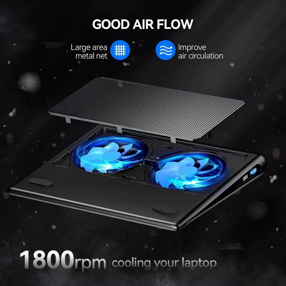 12 "-15.6" Laptop Cooler, Gaming Laptop Cooling Rack, Adjustable Wind Speed, 2 Usb-Powered Laptop Fan Cooling Pads