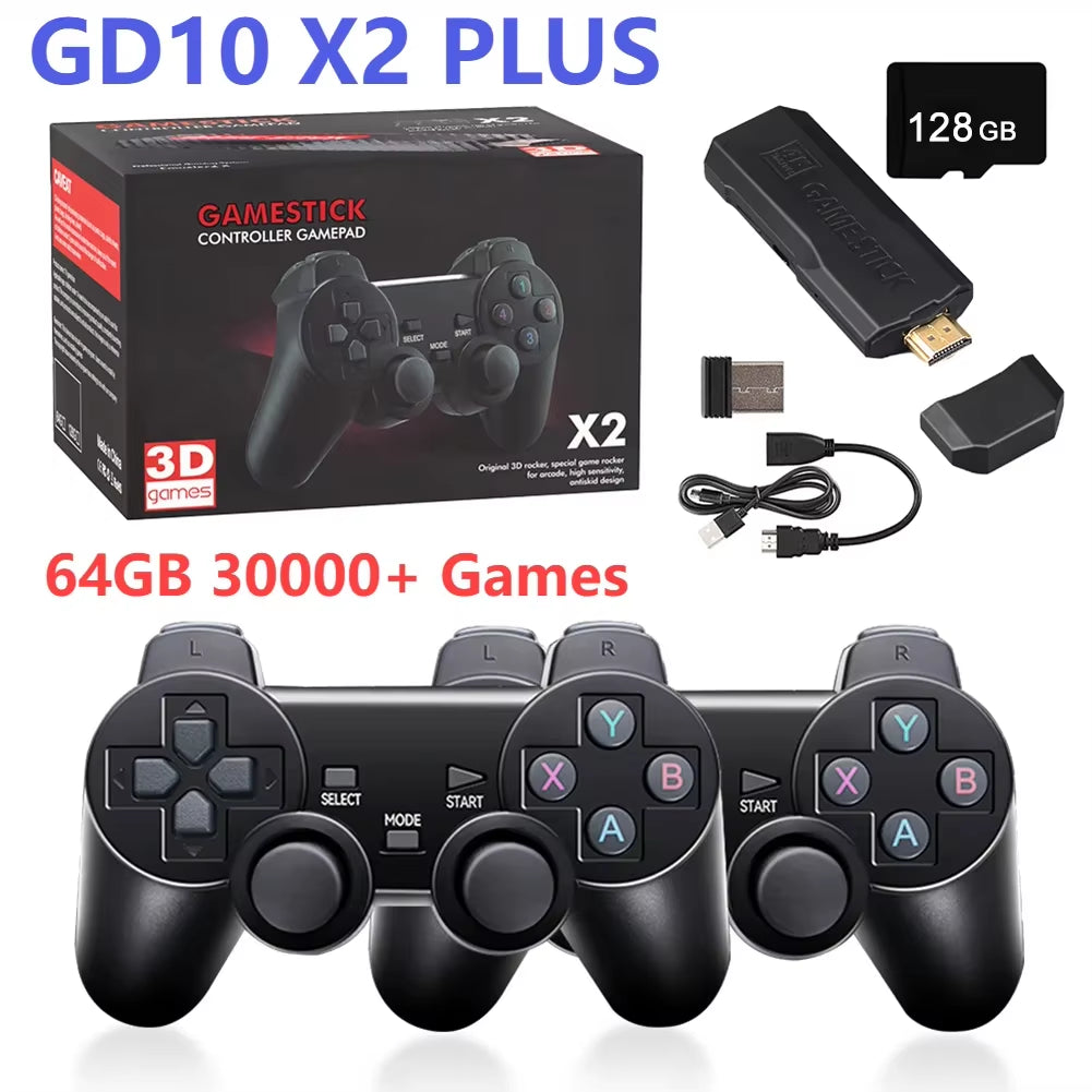 GD10 X2 plus Game Stick 4K HD Retro Video Game Console Wireless Controllers 64/128/256GB Built-In 58000 Games Support TF Card