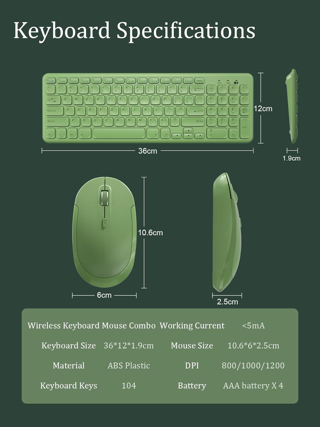 Wireless Keyboard and Mouse Combo, Sweet Mixed Color Cute Keyboard, 2.4G USB Ergonomic Keyboard and Mouse Combo for Computer, Laptop, PC Desktops, Mac (Green New)