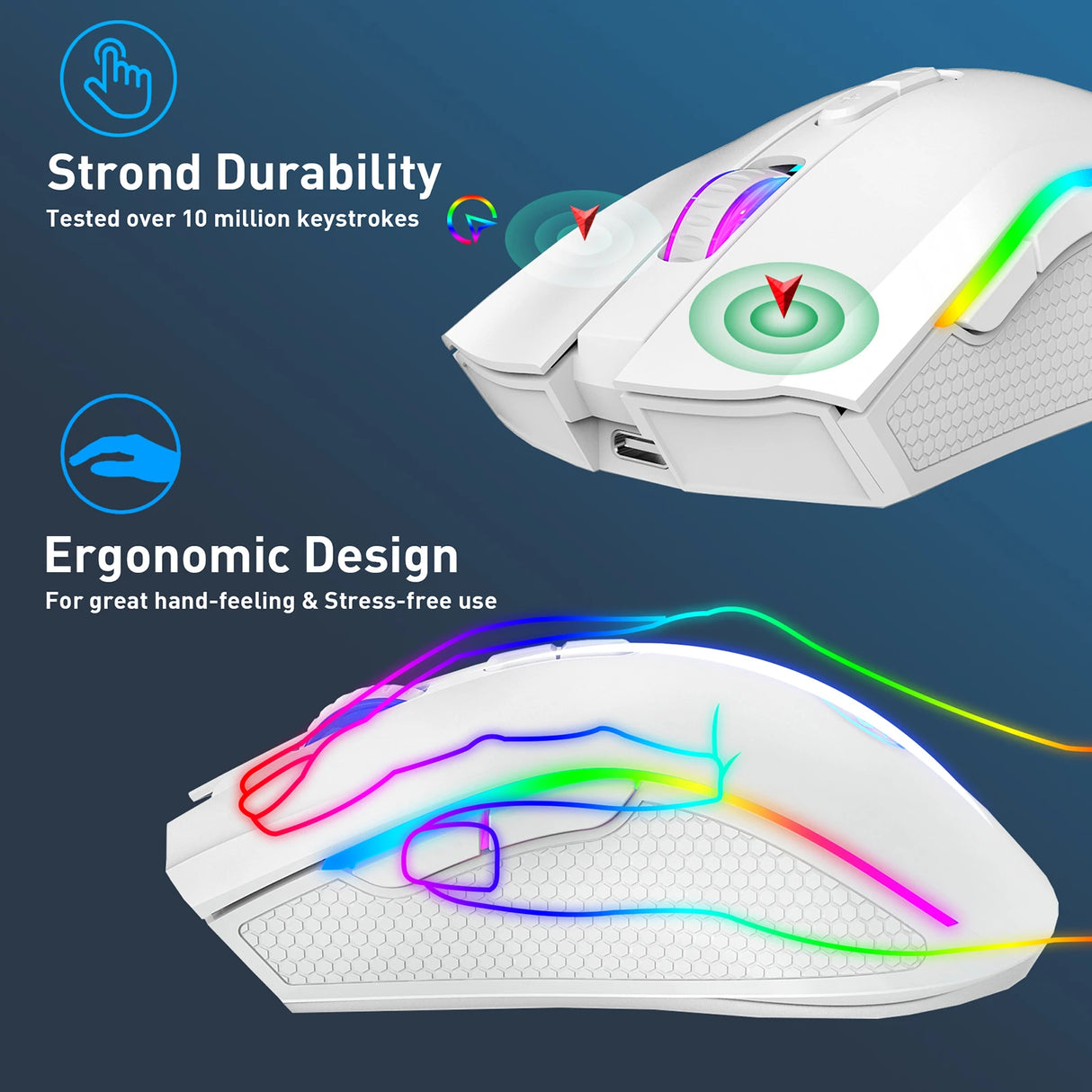 T69 2.4G Wireless Mechanical Mouse RGB Gaming Mouse Ergonomic 7 Programmable Buttons 4800DPI Mouse for Office Gamer