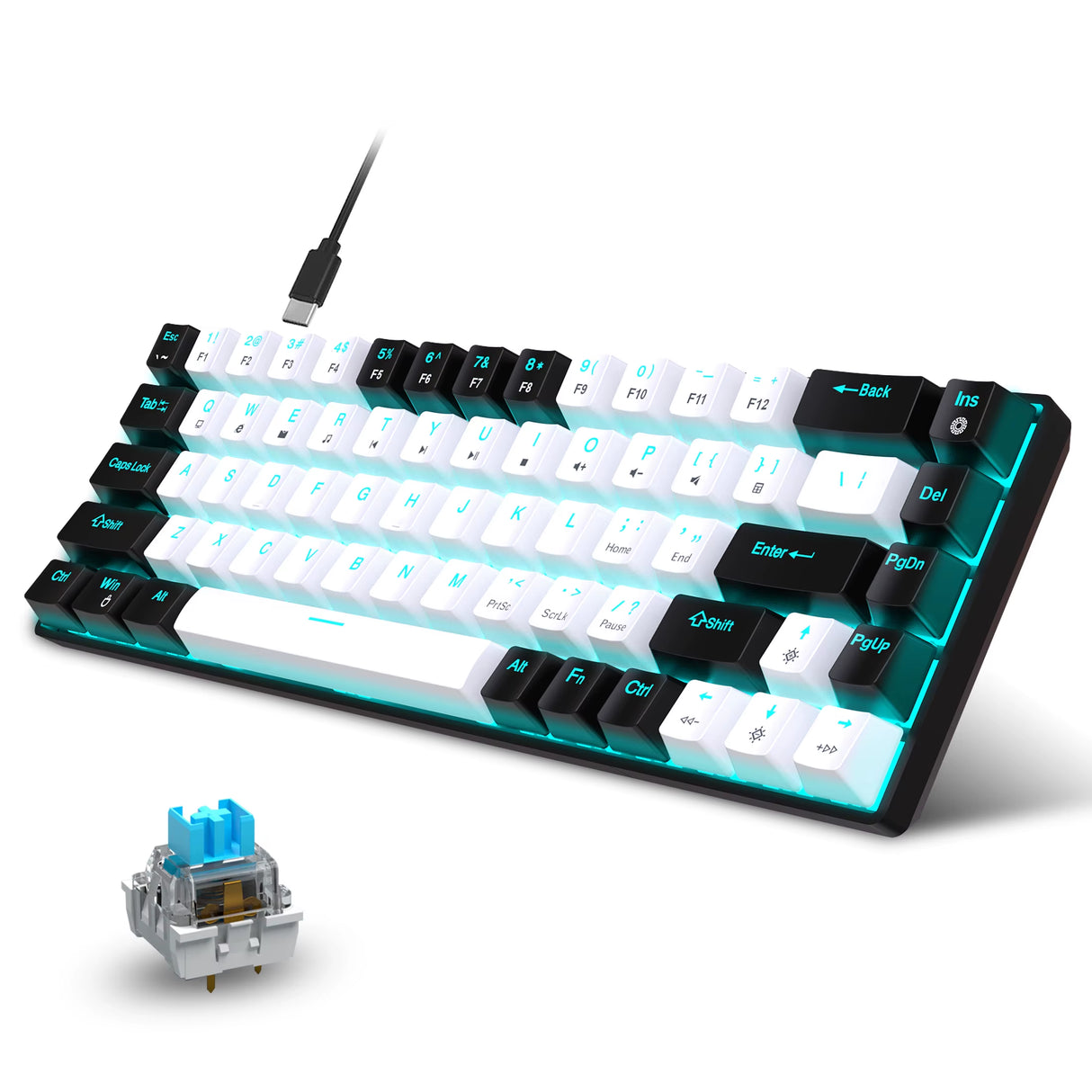 Hot Sale V800 68 Key Wired Keyboard Hot Swappable Switch Ergonomic Ice Blue Backlight Durability Gaming Mechanical Keyboard