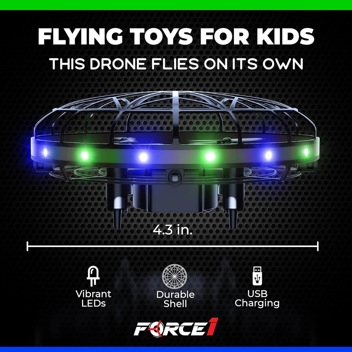 Scoot LED Hand Operated Drone for Kids or Adults - Hands Free Motion Sensor Mini Drones, Easy Indoor Flying Orb Ball Small UFO Toy for Boys and Girls (Green/Blue)