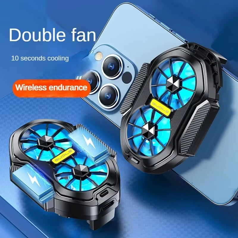 Universal Portable Dual Fan Rechargeable Mobile Phone Cooler Radiator Phone Cooling Fan for Iphone 15 Xiaomi 14 Samsung S24U