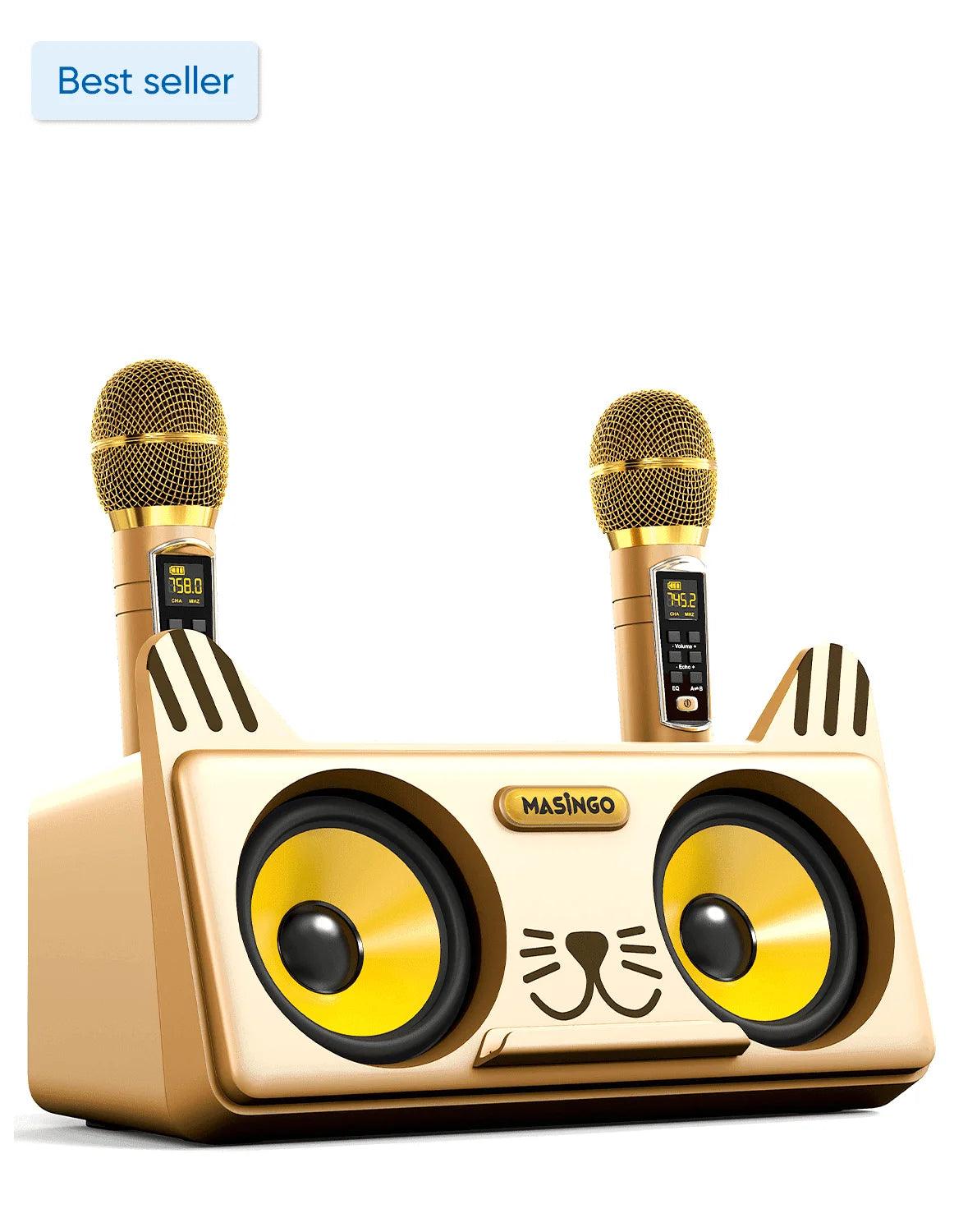 Portable Kitty Cat Karaoke Machine for Kids, Children, & Toddlers W/Bluetooth Speakers, 2 Wireless Microphones, PA System & Karaoke Song Mode! Best Birthday Gift for Boys & Girls - Spinto G3