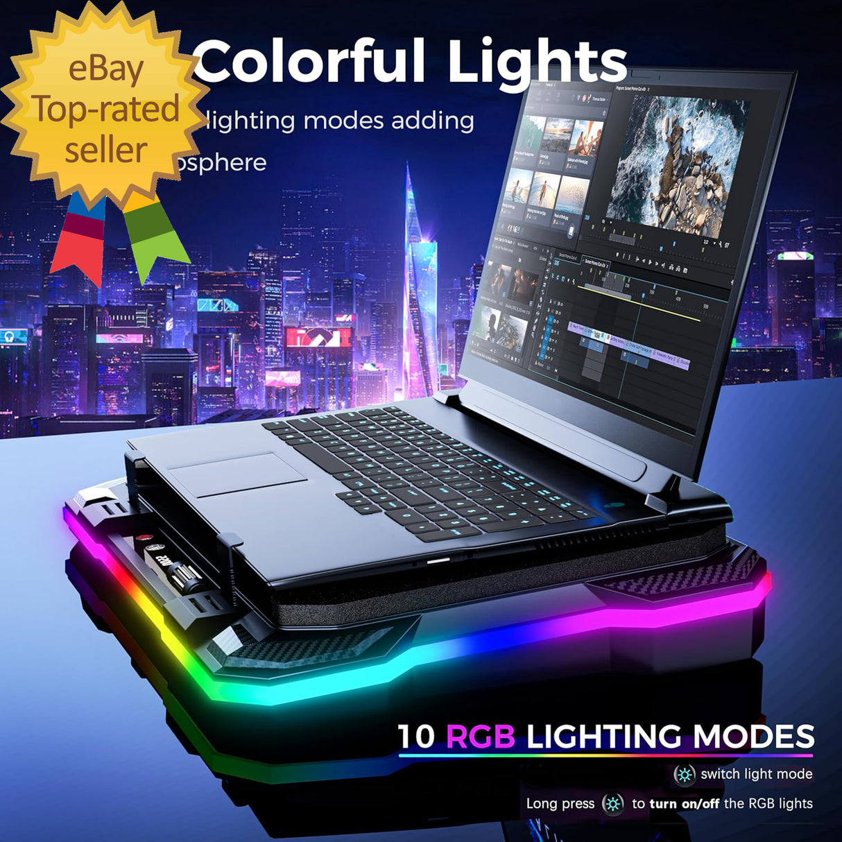 Gaming Laptop Cooling Pad with Powerful Cooler Fans RGB Lighting and Phone Holde