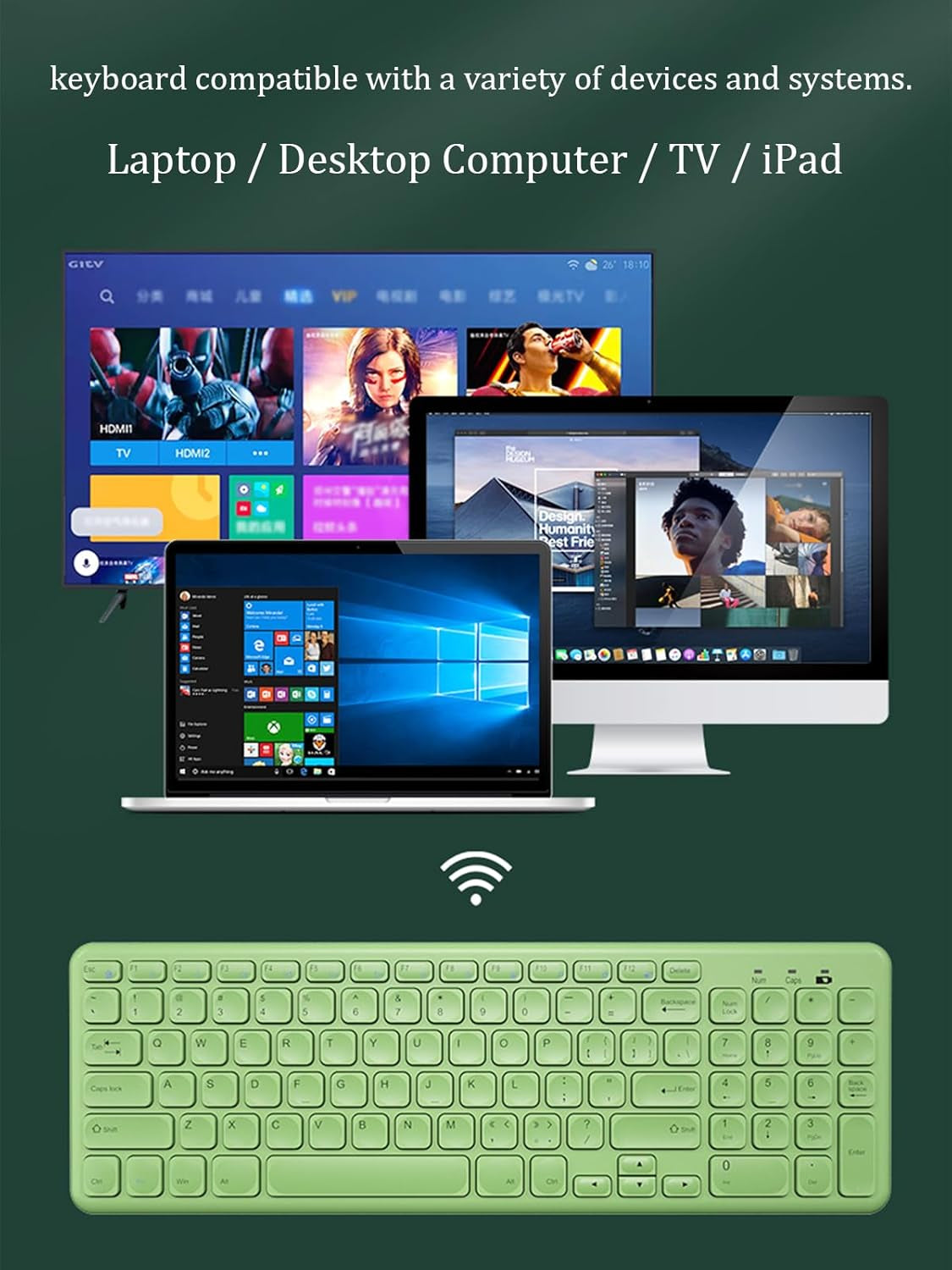 Wireless Keyboard and Mouse Combo, Sweet Mixed Color Cute Keyboard, 2.4G USB Ergonomic Keyboard and Mouse Combo for Computer, Laptop, PC Desktops, Mac (Green New)