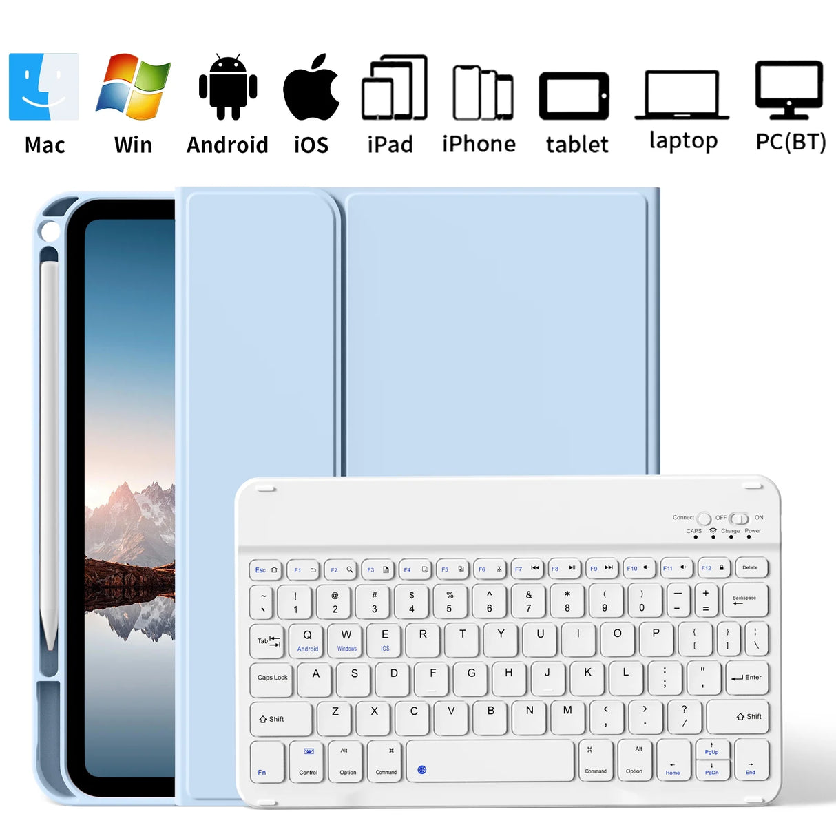 Ipad (A16) 11Th Generation 11 Inch 2025 Keyboard Case,Case for Ipad 10Th Generation 10.9 Inch 2022 Bluetooth Detachable -With Pencil Holder - Flip Stand Case - Keyboard Case, Light Blue